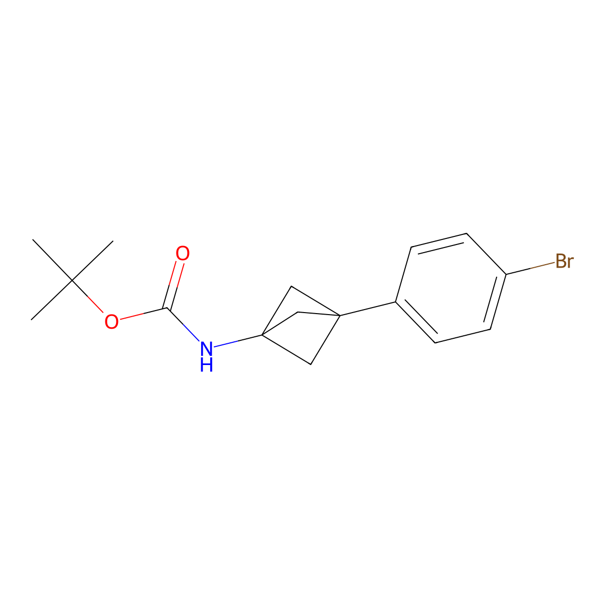 tert-butyl N-[3-(4-bromophenyl)bicyclo[1.1.1]pentan-1-yl]carbamate molecular structure, CAS 2680724-22-3