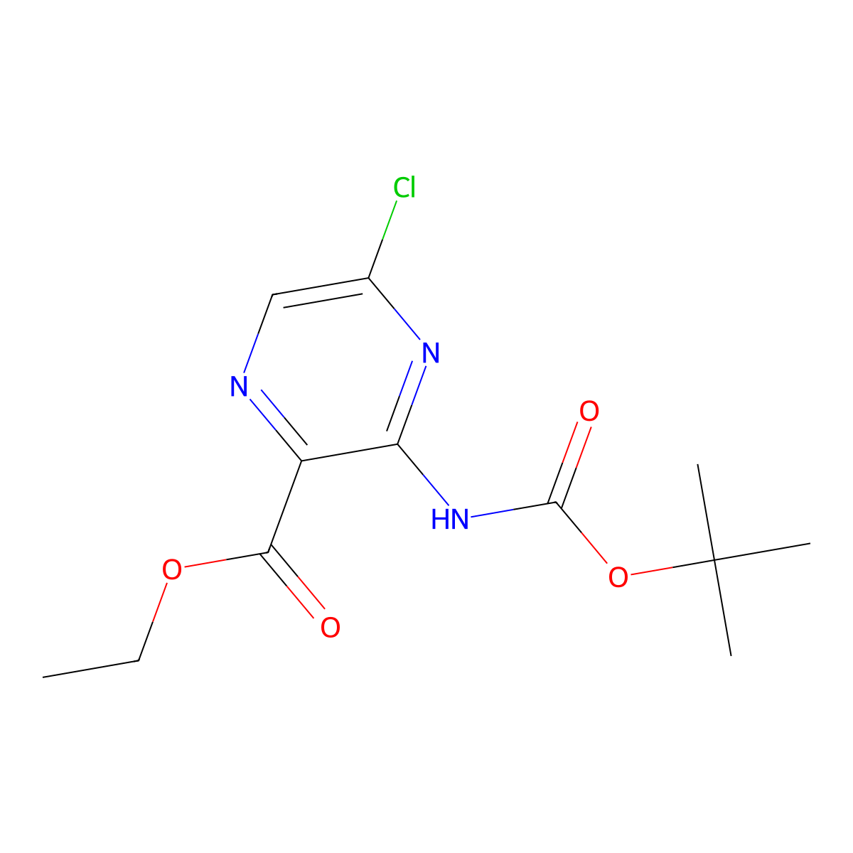 Ethyl 3-{[(tert-butoxy)carbonyl]amino}-5-chloropyrazine-2-carboxylate molecular structure, CAS 2680724-43-8