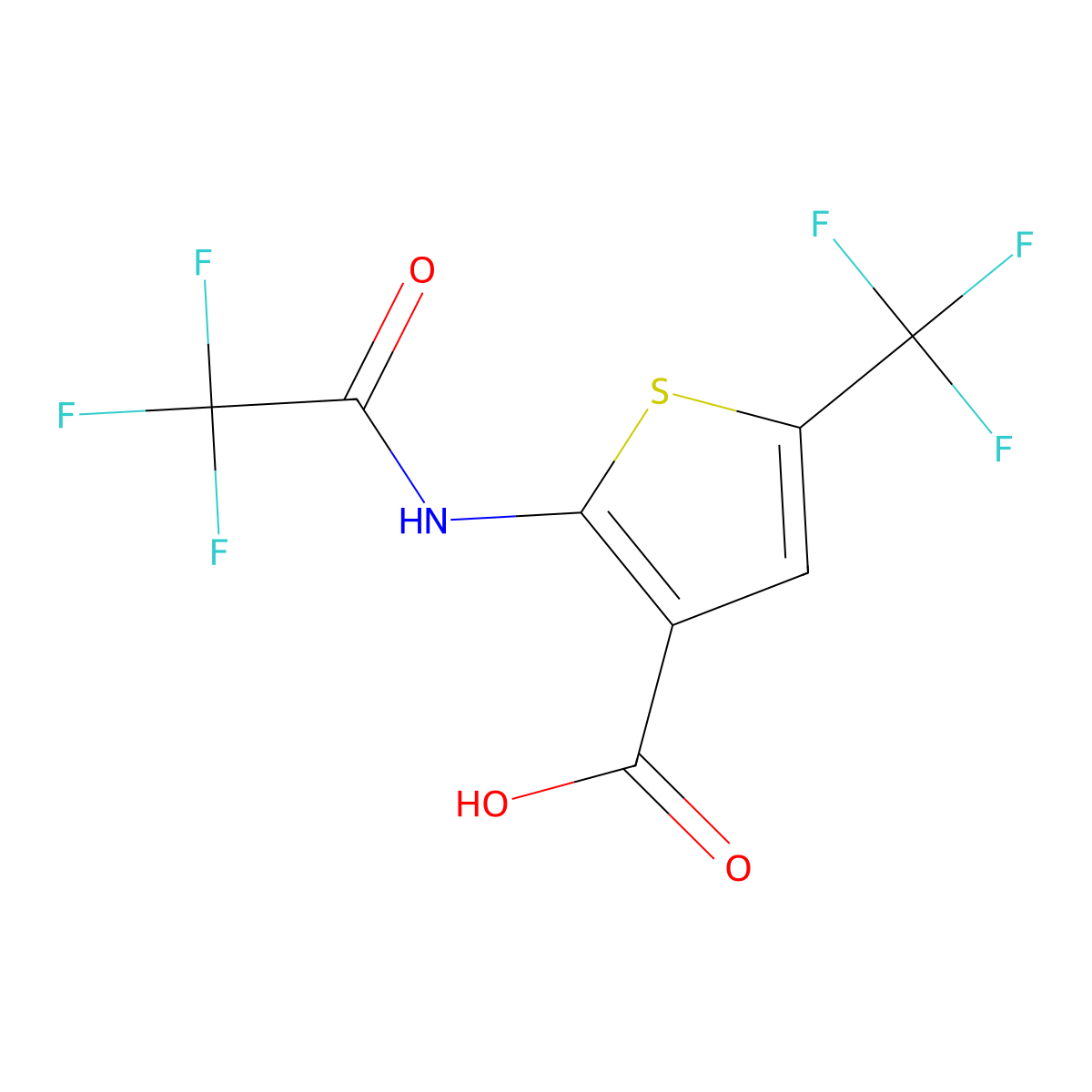 2-(2,2,2-Trifluoroacetamido)-5-(trifluoromethyl)thiophene-3-carboxylic acid molecular structure, CAS 2680724-49-4