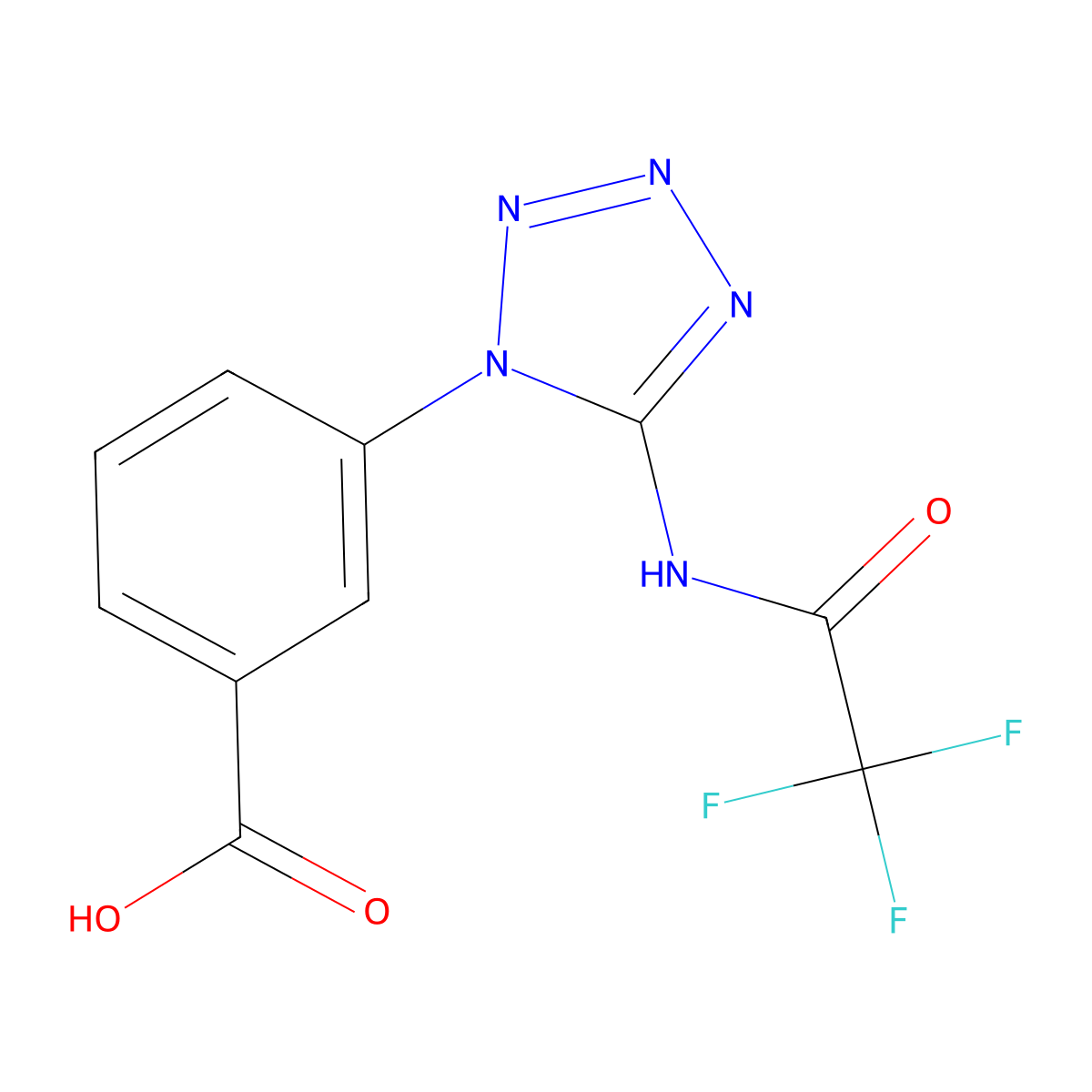 3-[5-(2,2,2-trifluoroacetamido)-1H-1,2,3,4-tetrazol-1-yl]benzoic acid molecular structure, CAS 2680724-71-2