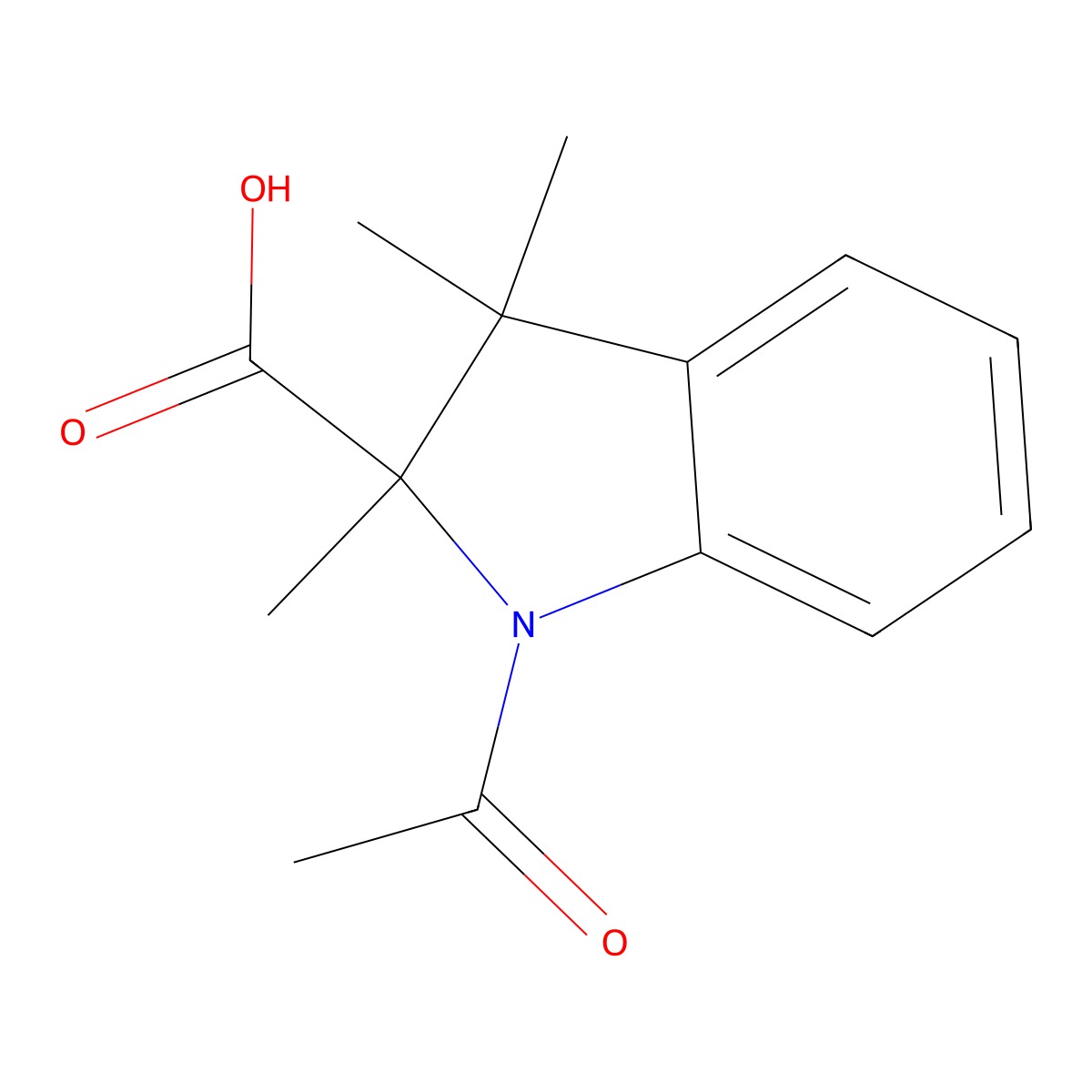 1-acetyl-2,3,3-trimethyl-2,3-dihydro-1H-indole-2-carboxylic acid molecular structure, CAS 2680724-77-8