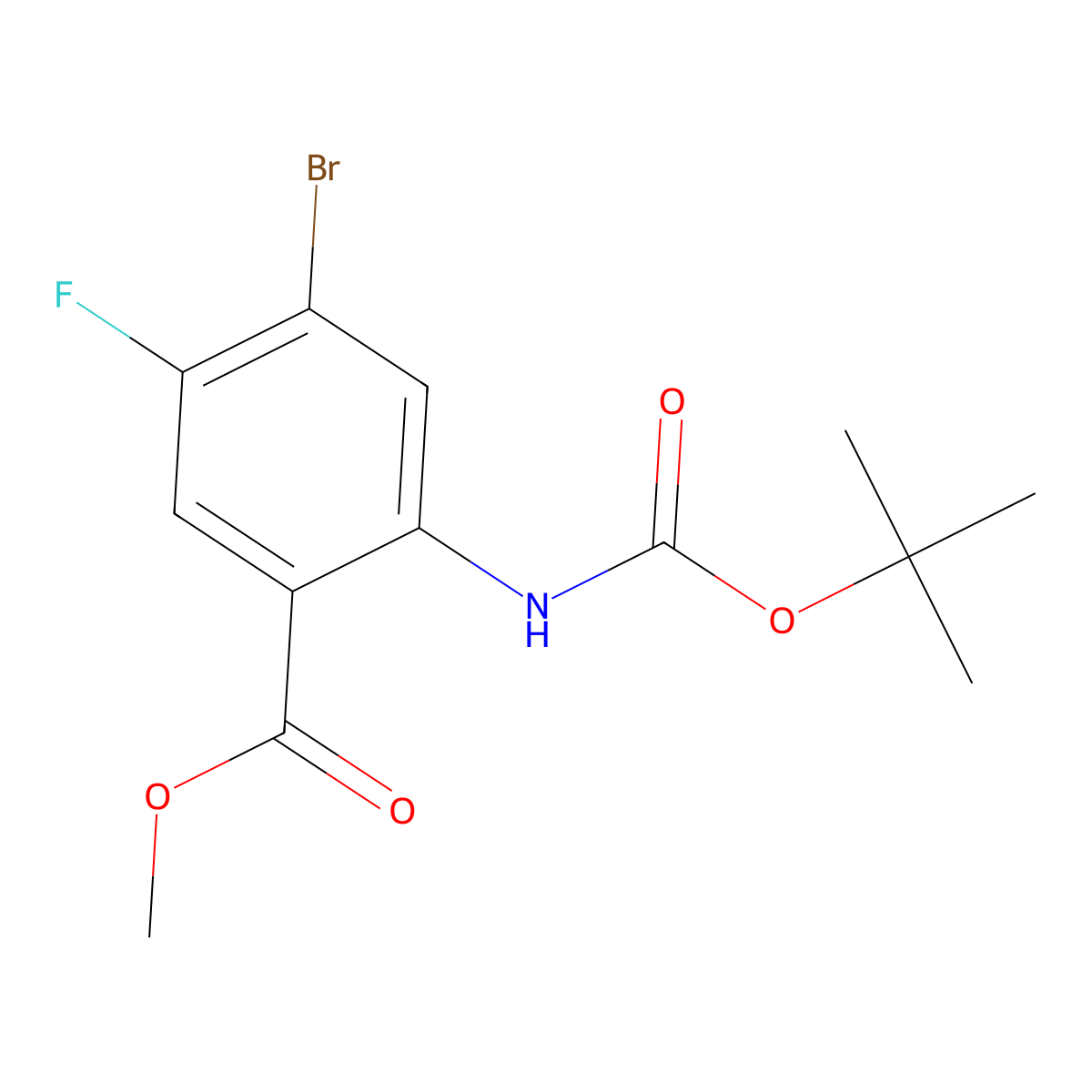Methyl 4-bromo-2-{[(tert-butoxy)carbonyl]amino}-5-fluorobenzoate molecular structure, CAS 2680724-83-6