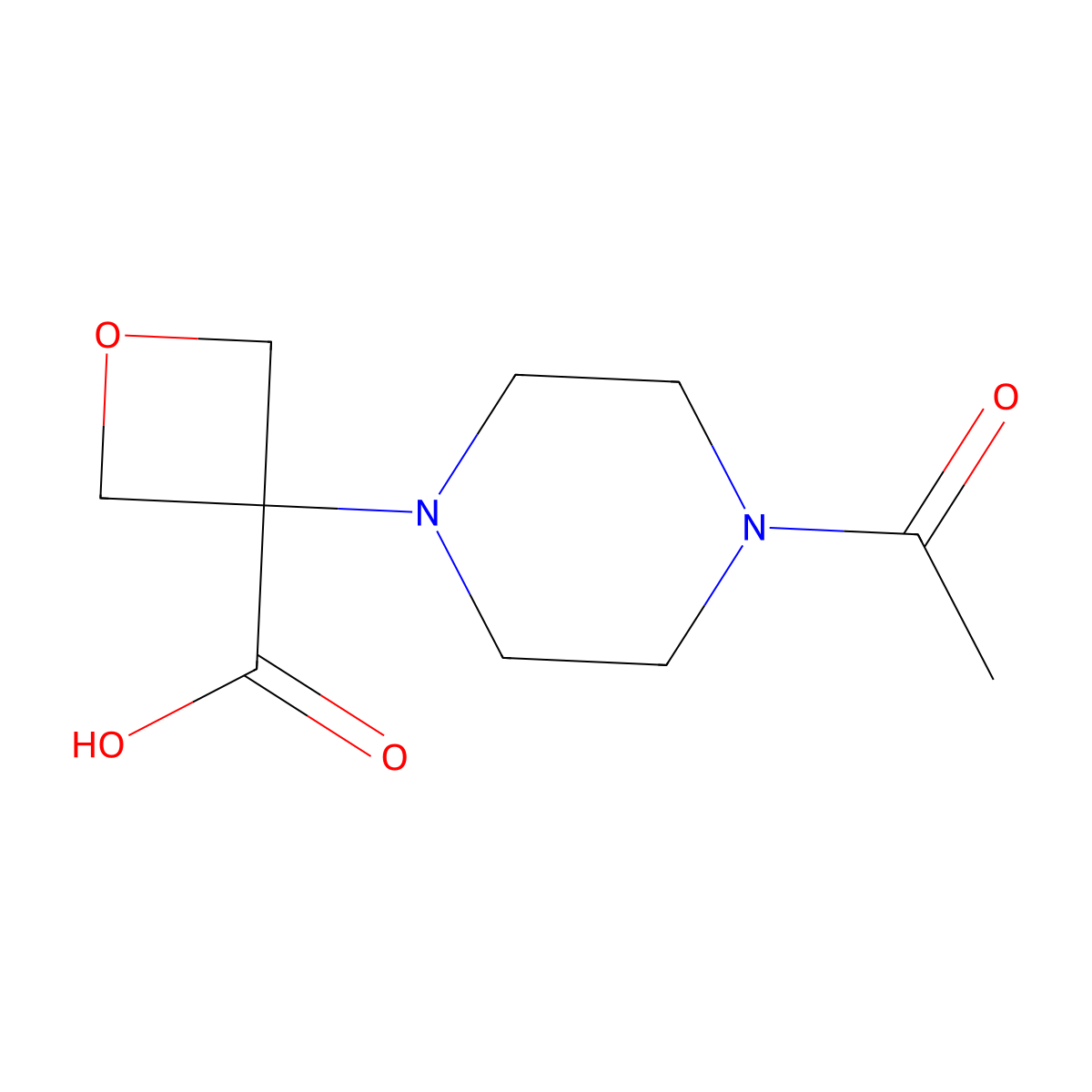 3-(4-Acetylpiperazin-1-yl)oxetane-3-carboxylic acid molecular structure, CAS 2680724-96-1