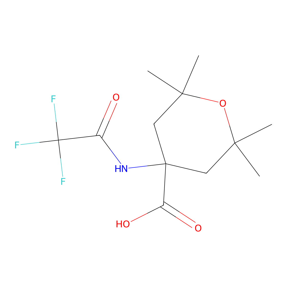 2,2,6,6-Tetramethyl-4-(2,2,2-trifluoroacetamido)oxane-4-carboxylic acid molecular structure, CAS 2680725-04-4
