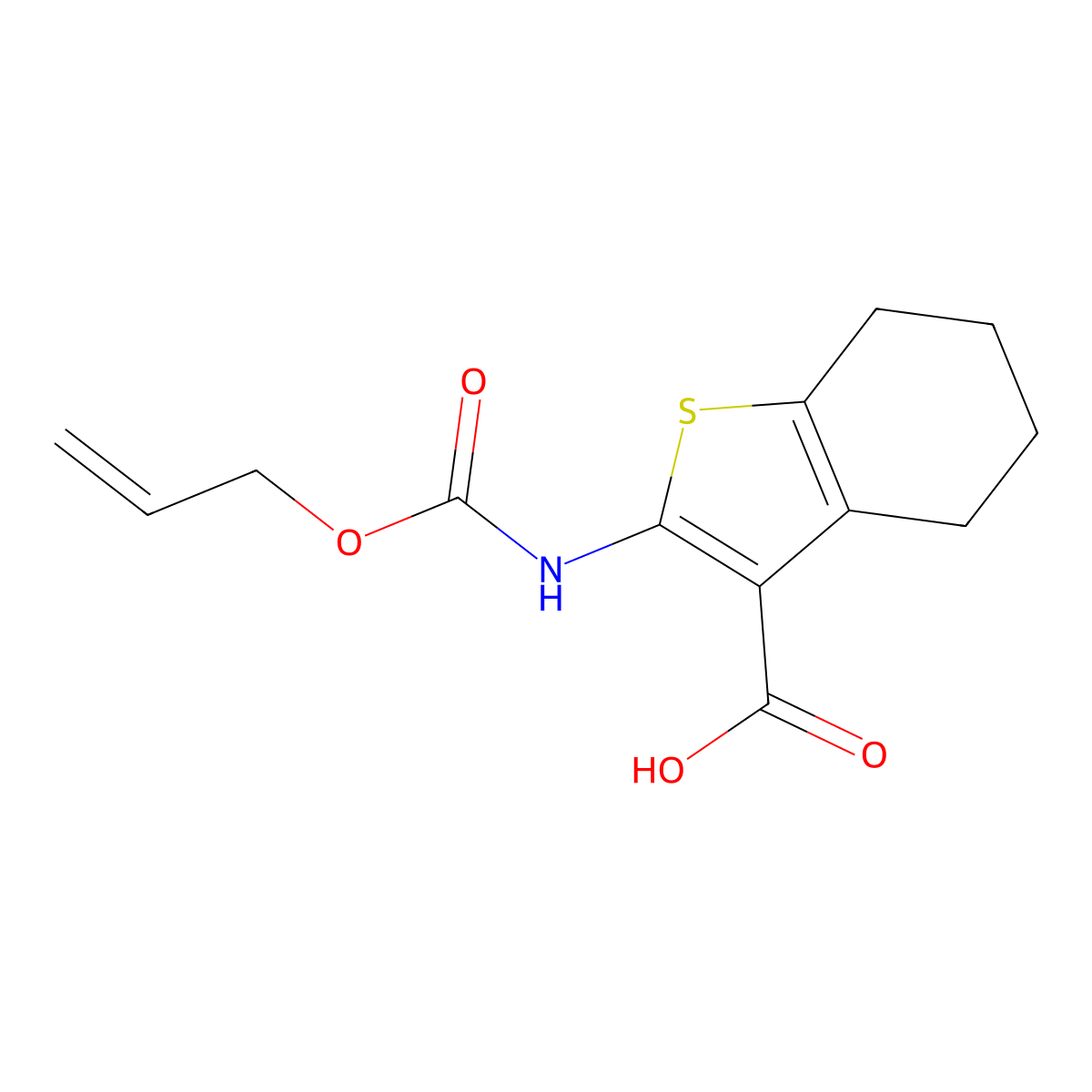 2-{[(Prop-2-en-1-yloxy)carbonyl]amino}-4,5,6,7-tetrahydro-1-benzothiophene-3-carboxylic acid molecular structure, CAS 2680725-06-6