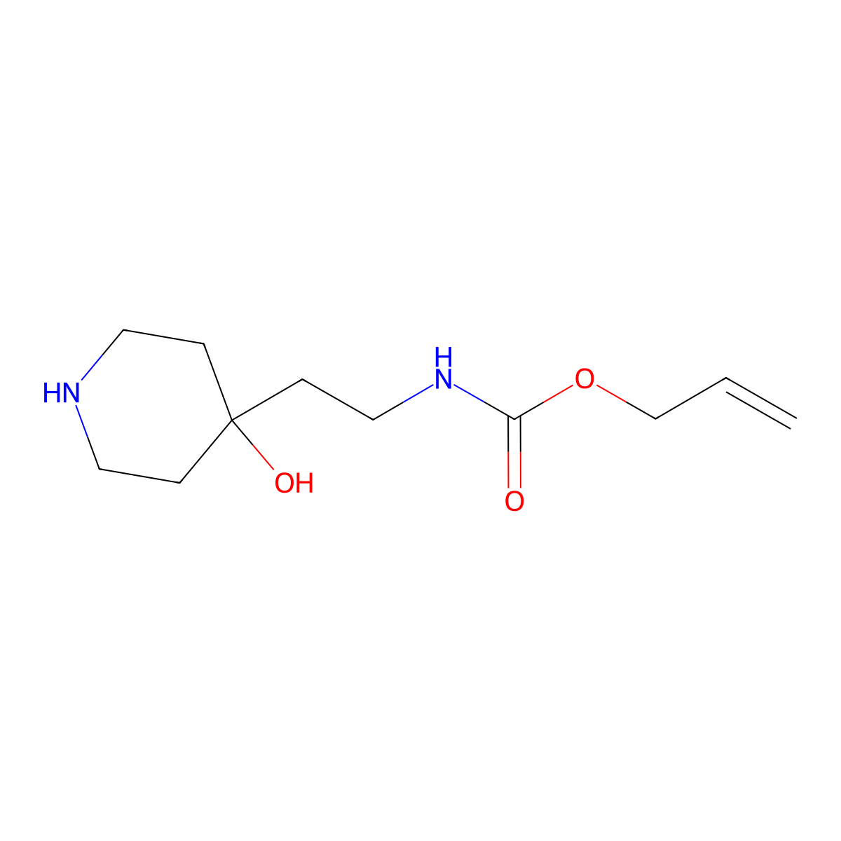 prop-2-en-1-yl N-[2-(4-hydroxypiperidin-4-yl)ethyl]carbamate molecular structure, CAS 2680725-07-7