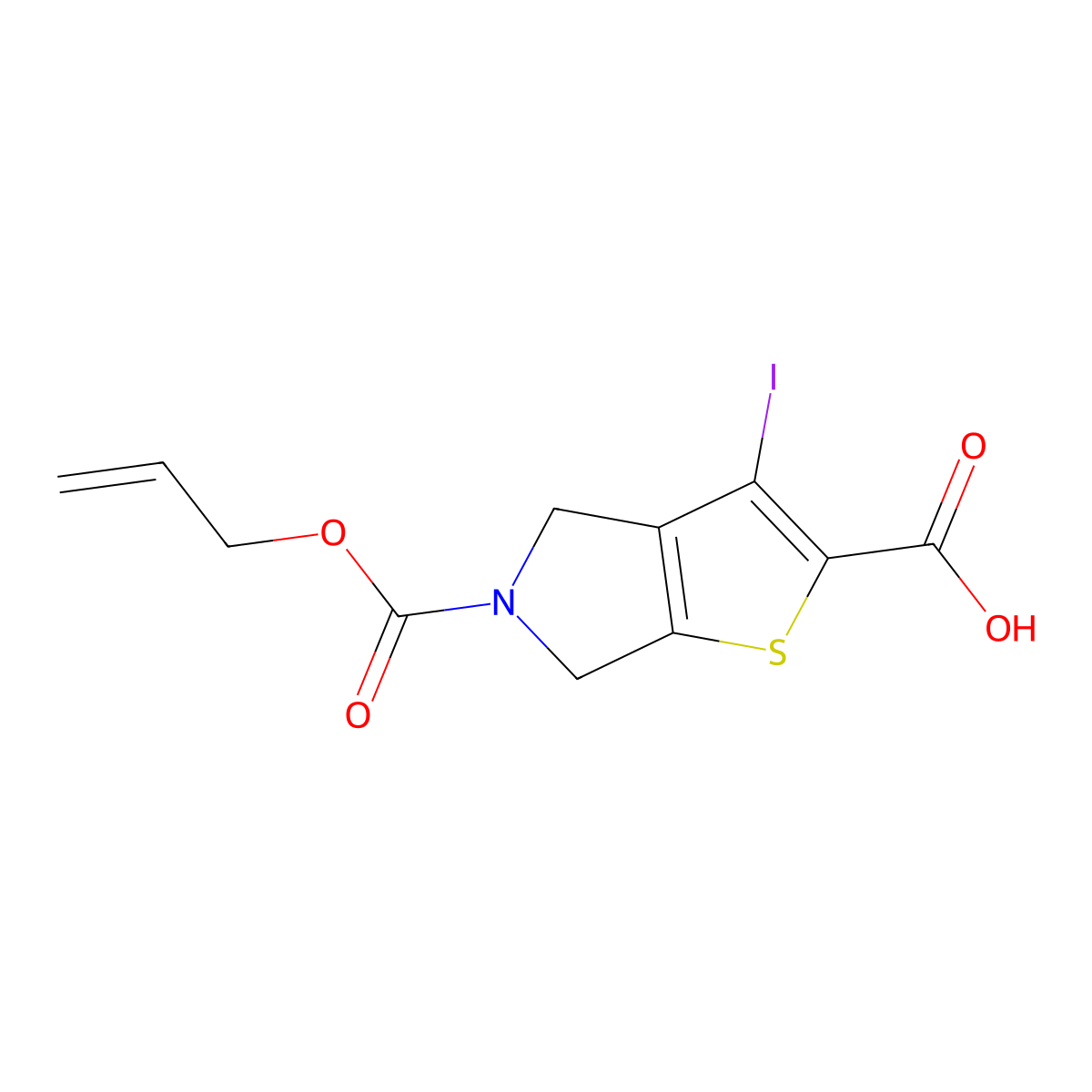3-iodo-5-[(prop-2-en-1-yloxy)carbonyl]-4H,5H,6H-thieno[2,3-c]pyrrole-2-carboxylic acid molecular structure, CAS 2680725-35-1