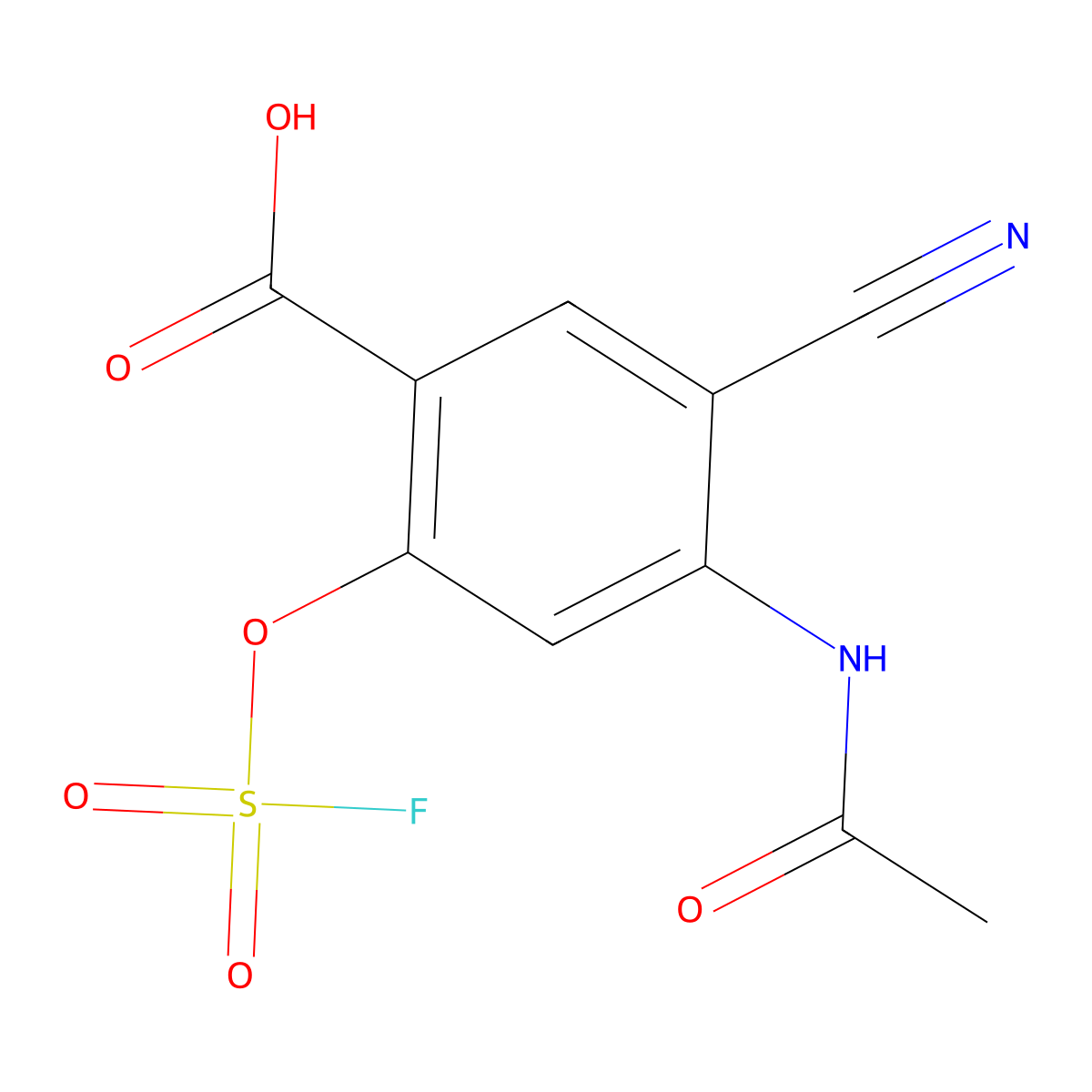 5-Cyano-4-acetamido-2-[(fluorosulfonyl)oxy]benzoic acid molecular structure, CAS 2680725-41-9