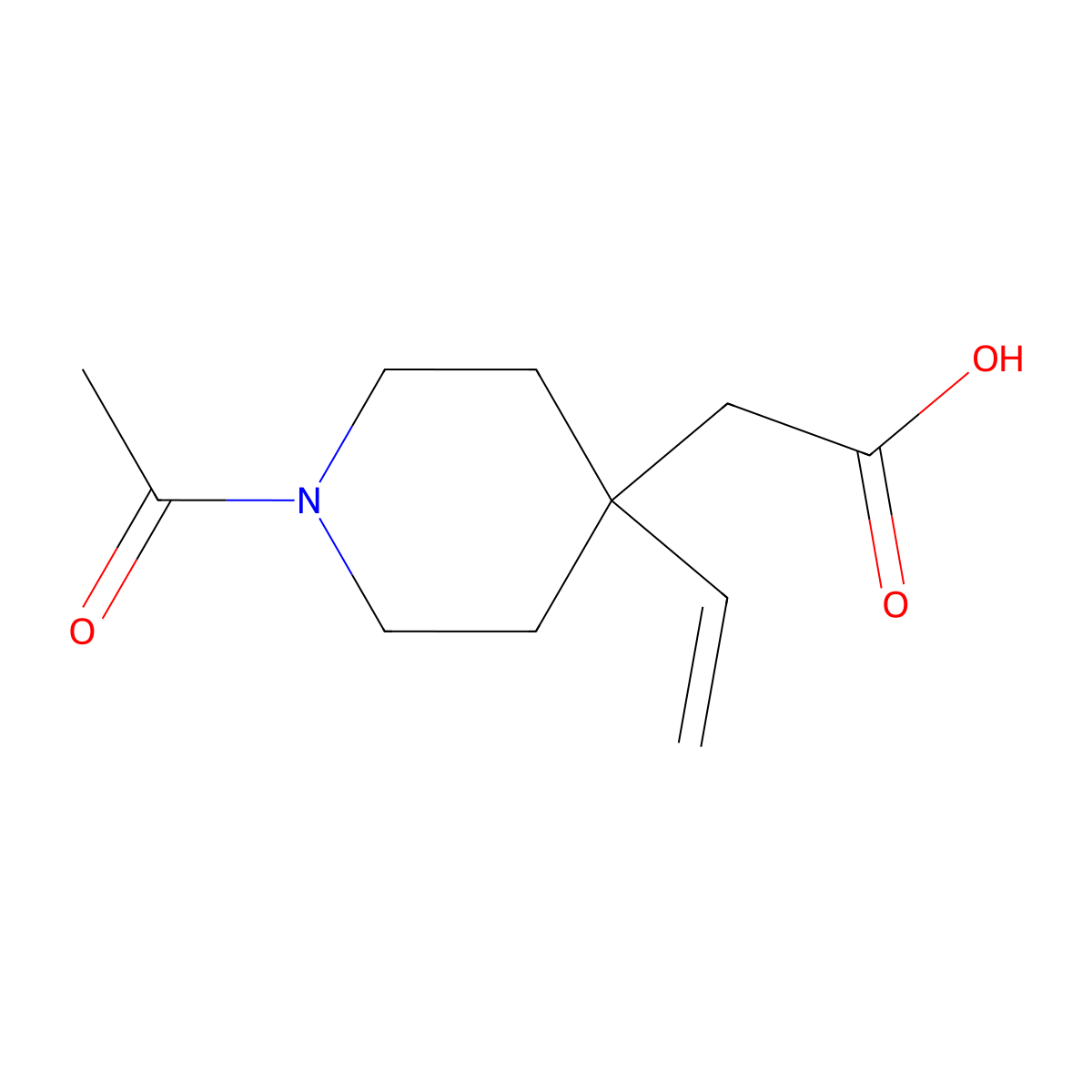 2-(1-Acetyl-4-ethenylpiperidin-4-yl)acetic acid molecular structure, CAS 2680725-42-0