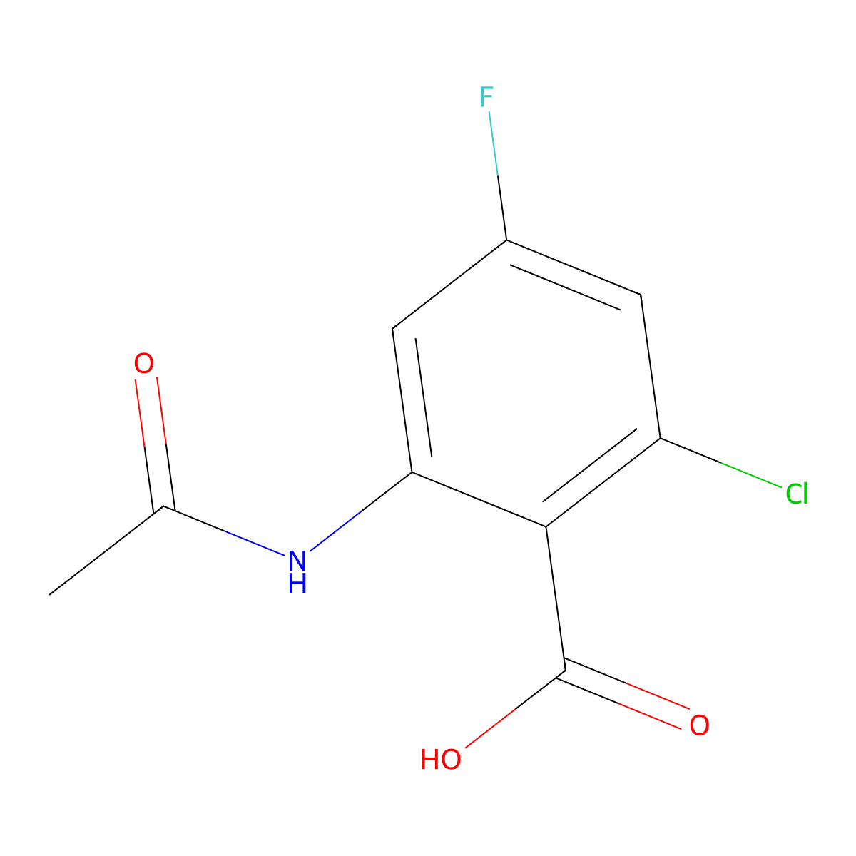2-Chloro-6-acetamido-4-fluorobenzoic acid molecular structure, CAS 2680725-62-4