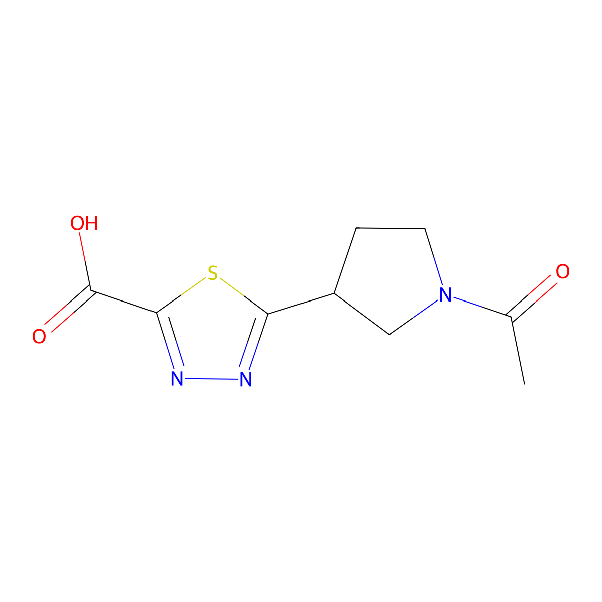 5-(1-Acetylpyrrolidin-3-yl)-1,3,4-thiadiazole-2-carboxylic acid molecular structure, CAS 2680725-92-0