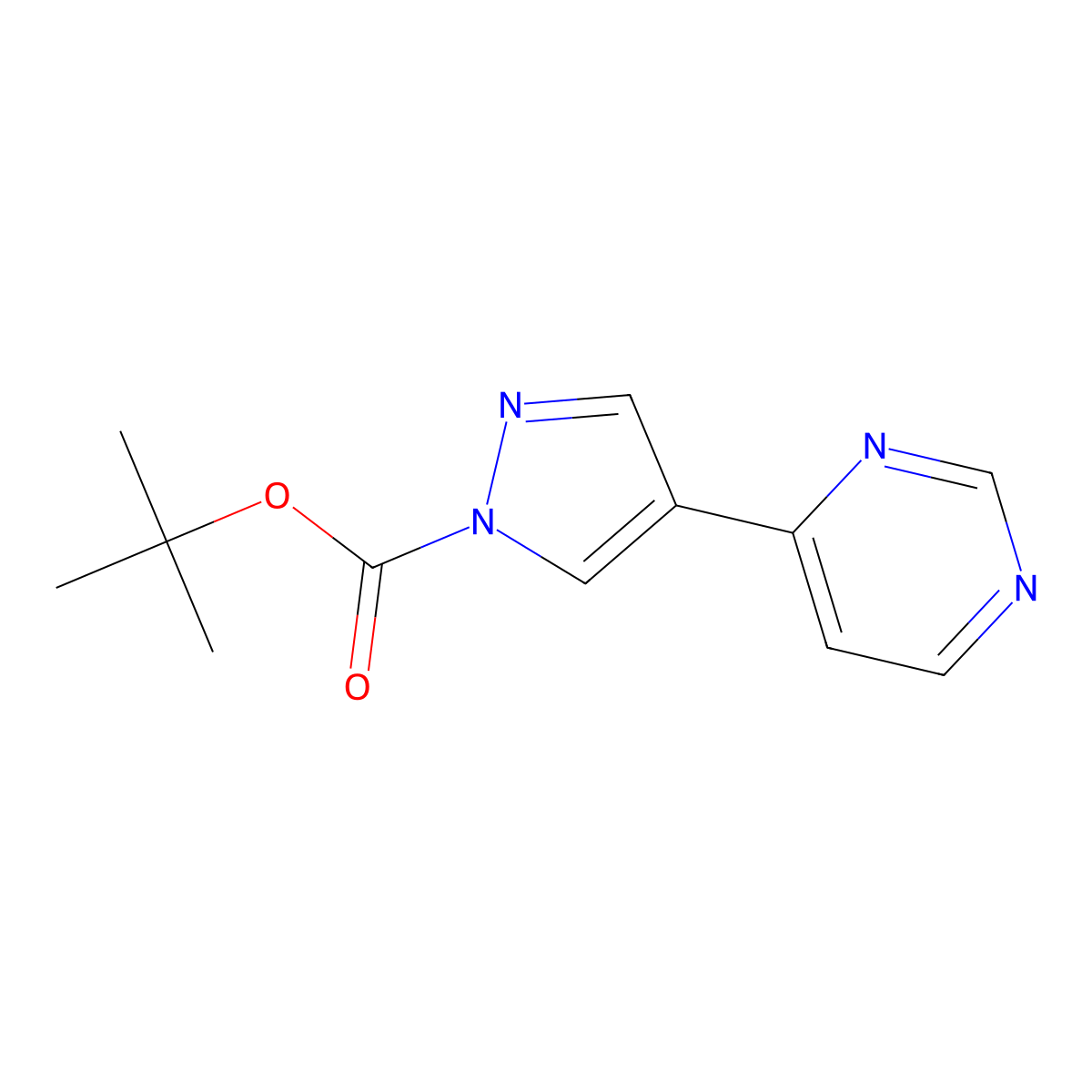 tert-butyl 4-(pyrimidin-4-yl)-1H-pyrazole-1-carboxylate molecular structure, CAS 2680725-96-4