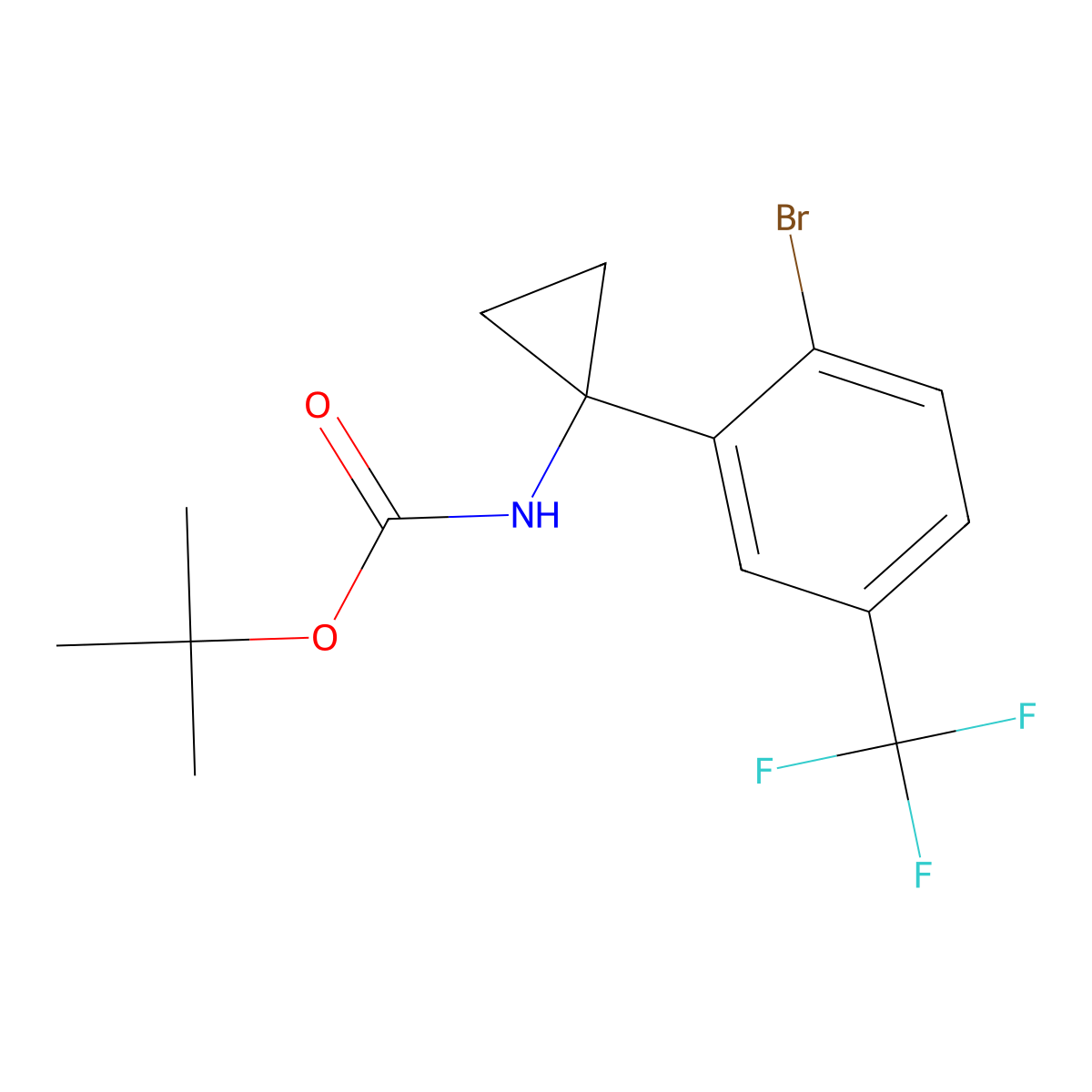 tert-butyl N-{1-[2-bromo-5-(trifluoromethyl)phenyl]cyclopropyl}carbamate molecular structure, CAS 2680725-97-5