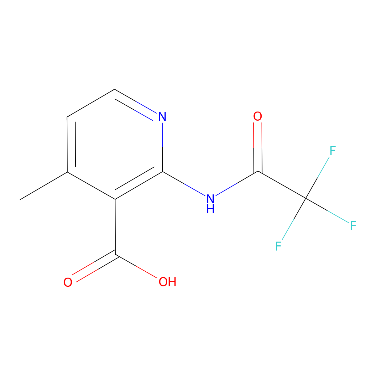 4-Methyl-2-(2,2,2-trifluoroacetamido)pyridine-3-carboxylic acid molecular structure, CAS 2680725-98-6