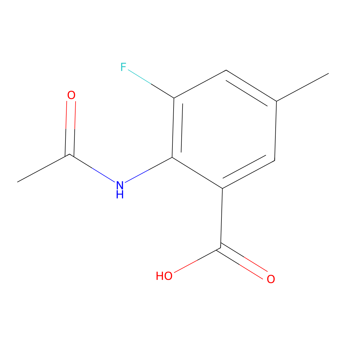 2-Acetamido-3-fluoro-5-methylbenzoic acid molecular structure, CAS 2680726-00-3