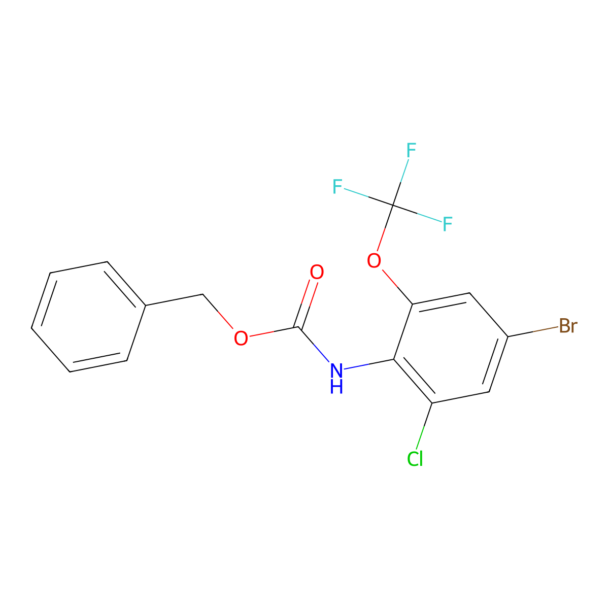 benzyl N-[4-bromo-2-chloro-6-(trifluoromethoxy)phenyl]carbamate molecular structure, CAS 2680726-05-8