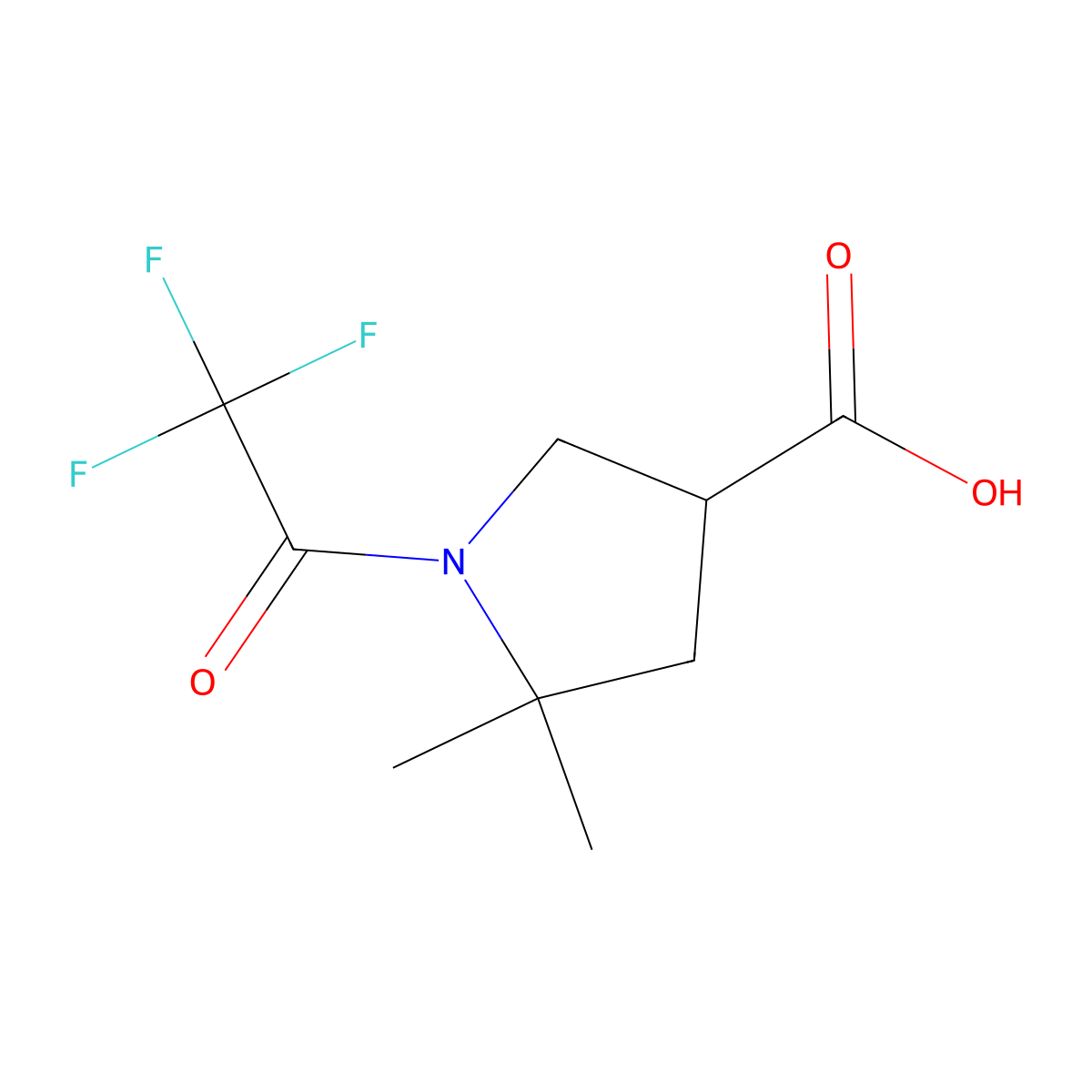 5,5-Dimethyl-1-(trifluoroacetyl)pyrrolidine-3-carboxylic acid molecular structure, CAS 2680726-15-0