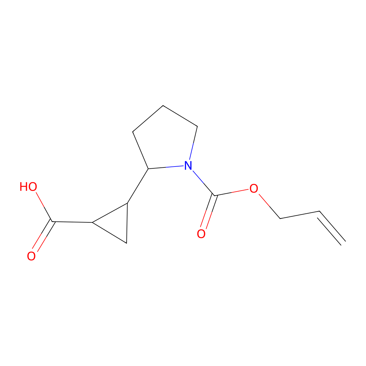 2-{1-[(Prop-2-en-1-yloxy)carbonyl]pyrrolidin-2-yl}cyclopropane-1-carboxylic acid molecular structure, CAS 2680726-24-1