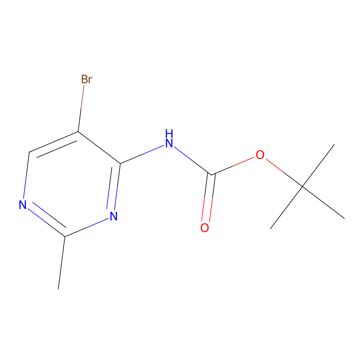 tert-butyl N-(5-bromo-2-methylpyrimidin-4-yl)carbamate molecular structure, CAS 2680726-25-2