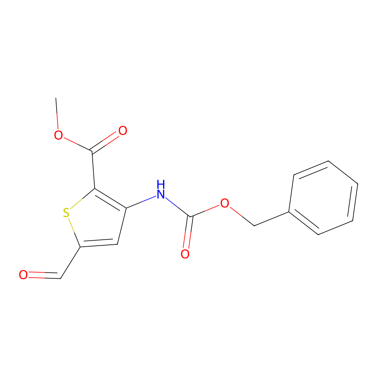Methyl 3-{[(benzyloxy)carbonyl]amino}-5-formylthiophene-2-carboxylate molecular structure, CAS 2680726-30-9