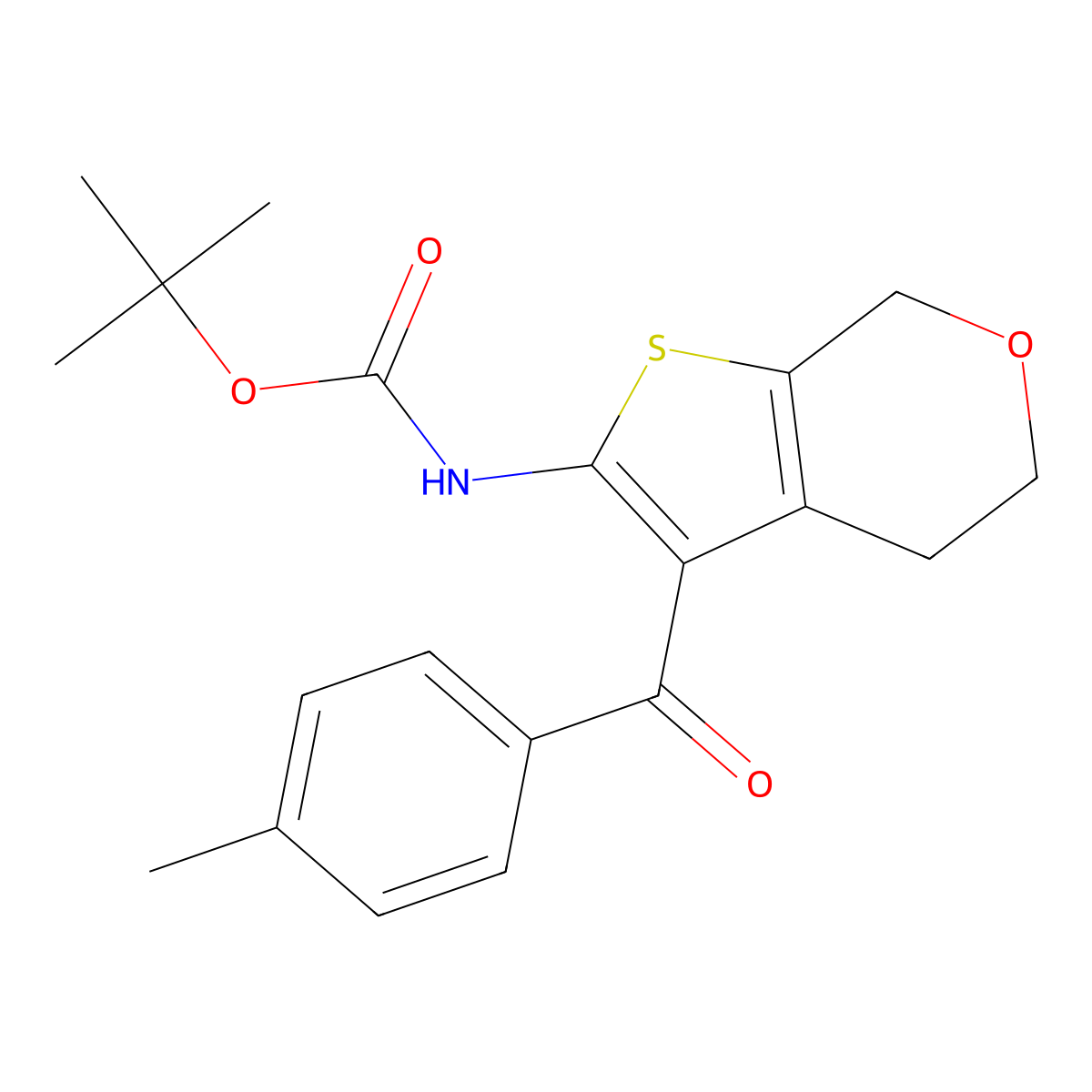 tert-butyl N-[3-(4-methylbenzoyl)-4H,5H,7H-thieno[2,3-c]pyran-2-yl]carbamate molecular structure, CAS 2680726-39-8