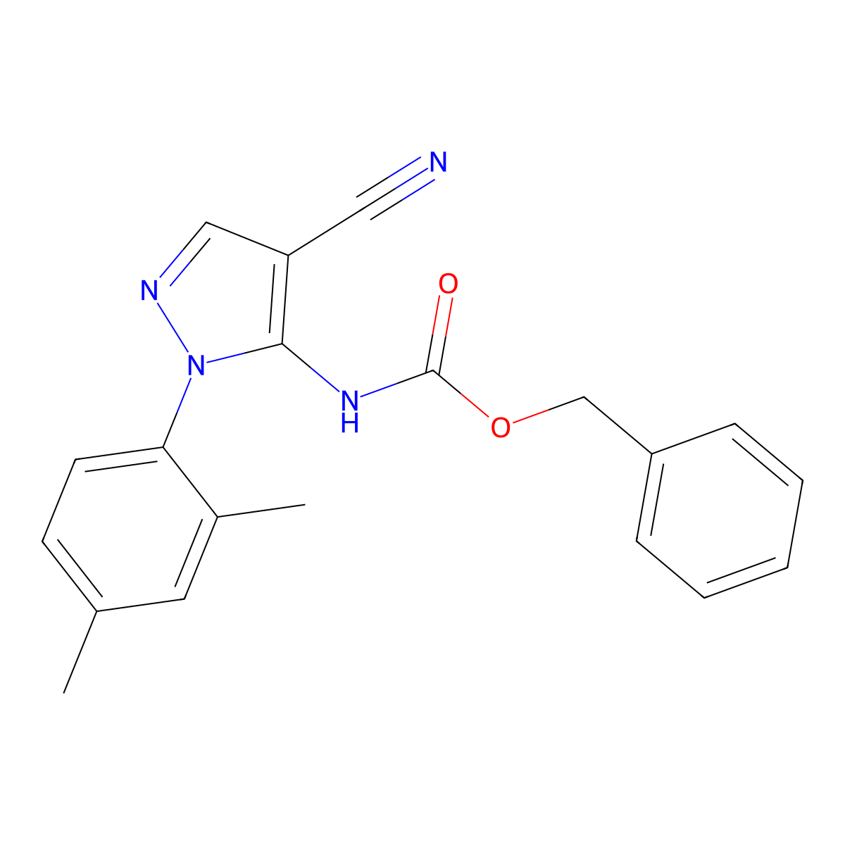 benzyl N-[4-cyano-1-(2,4-dimethylphenyl)-1H-pyrazol-5-yl]carbamate molecular structure, CAS 2680726-60-5