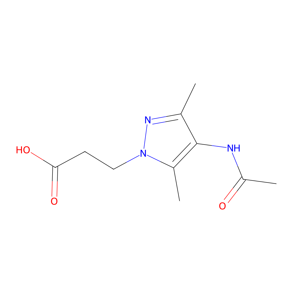3-(4-acetamido-3,5-dimethyl-1H-pyrazol-1-yl)propanoic acid molecular structure, CAS 2680726-65-0