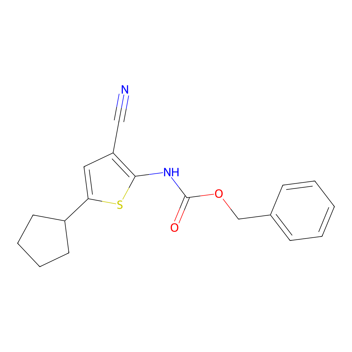 benzyl N-(3-cyano-5-cyclopentylthiophen-2-yl)carbamate molecular structure, CAS 2680726-66-1