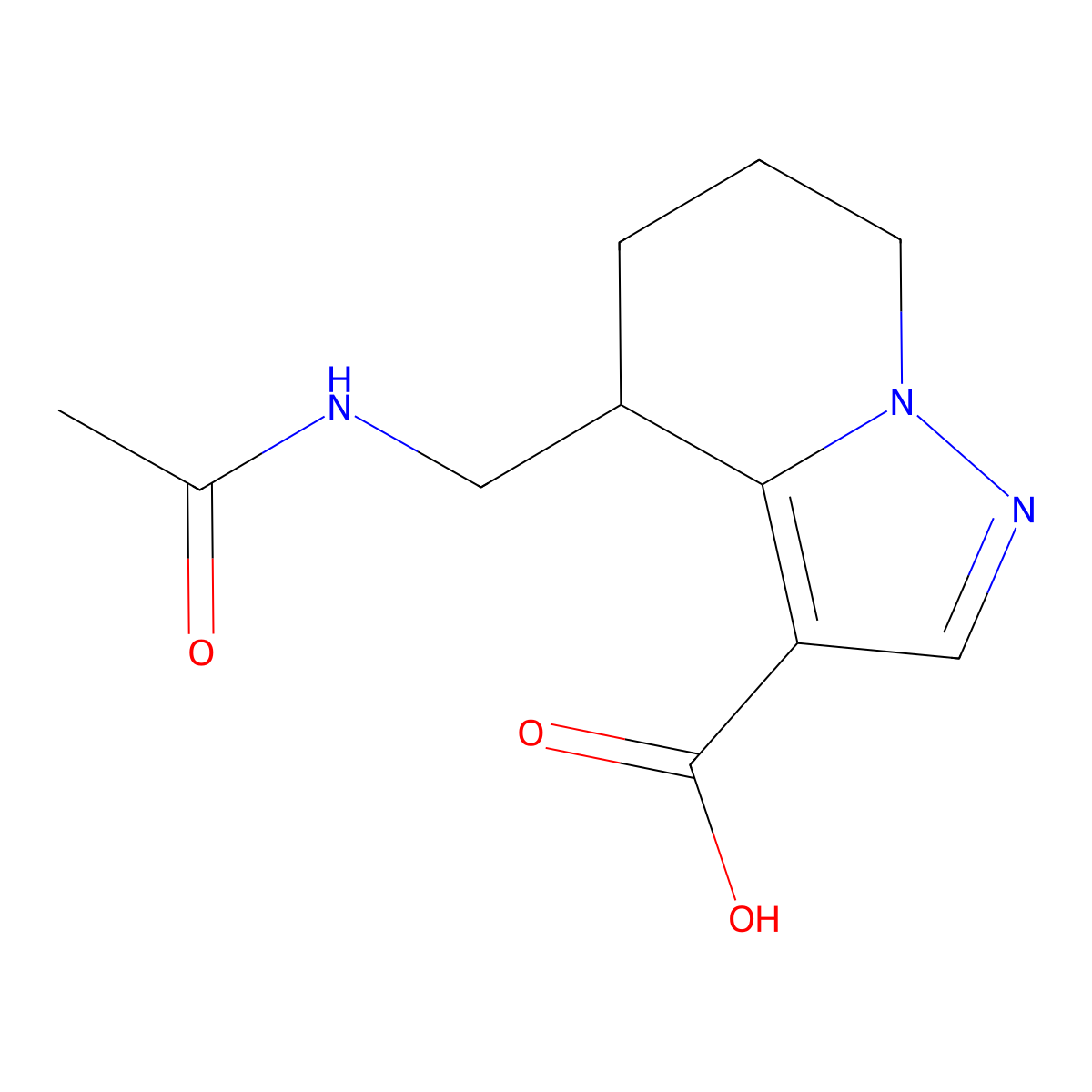 4-(acetamidomethyl)-4H,5H,6H,7H-pyrazolo[1,5-a]pyridine-3-carboxylic acid molecular structure, CAS 2680726-83-2