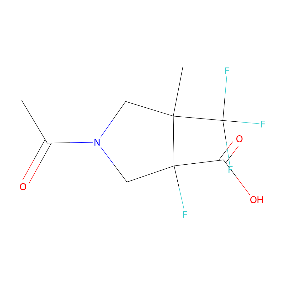 1-Acetyl-3-fluoro-4-methyl-4-(trifluoromethyl)pyrrolidine-3-carboxylic acid molecular structure, CAS 2680726-89-8