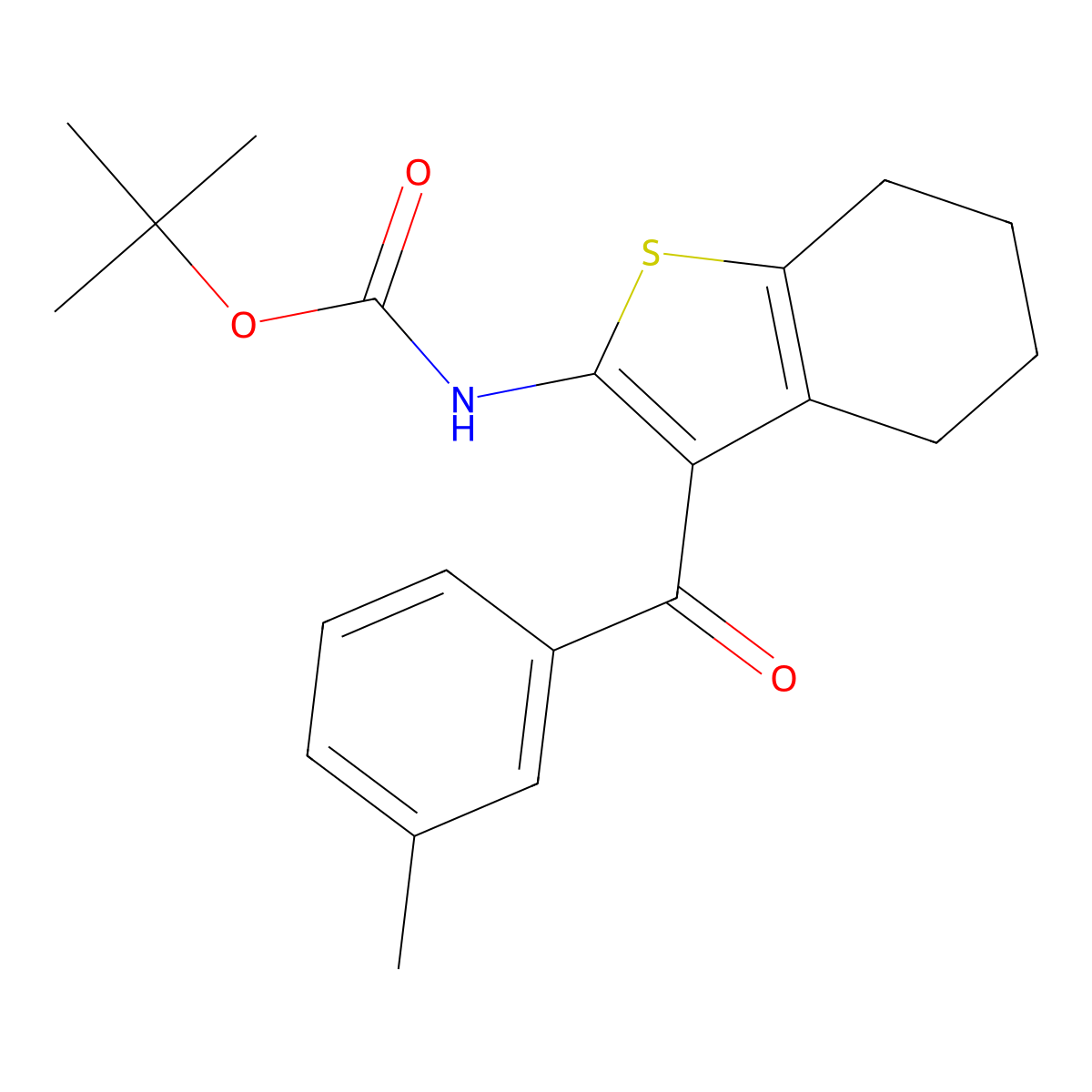 tert-butyl N-[3-(3-methylbenzoyl)-4,5,6,7-tetrahydro-1-benzothiophen-2-yl]carbamate molecular structure, CAS 2680726-98-9