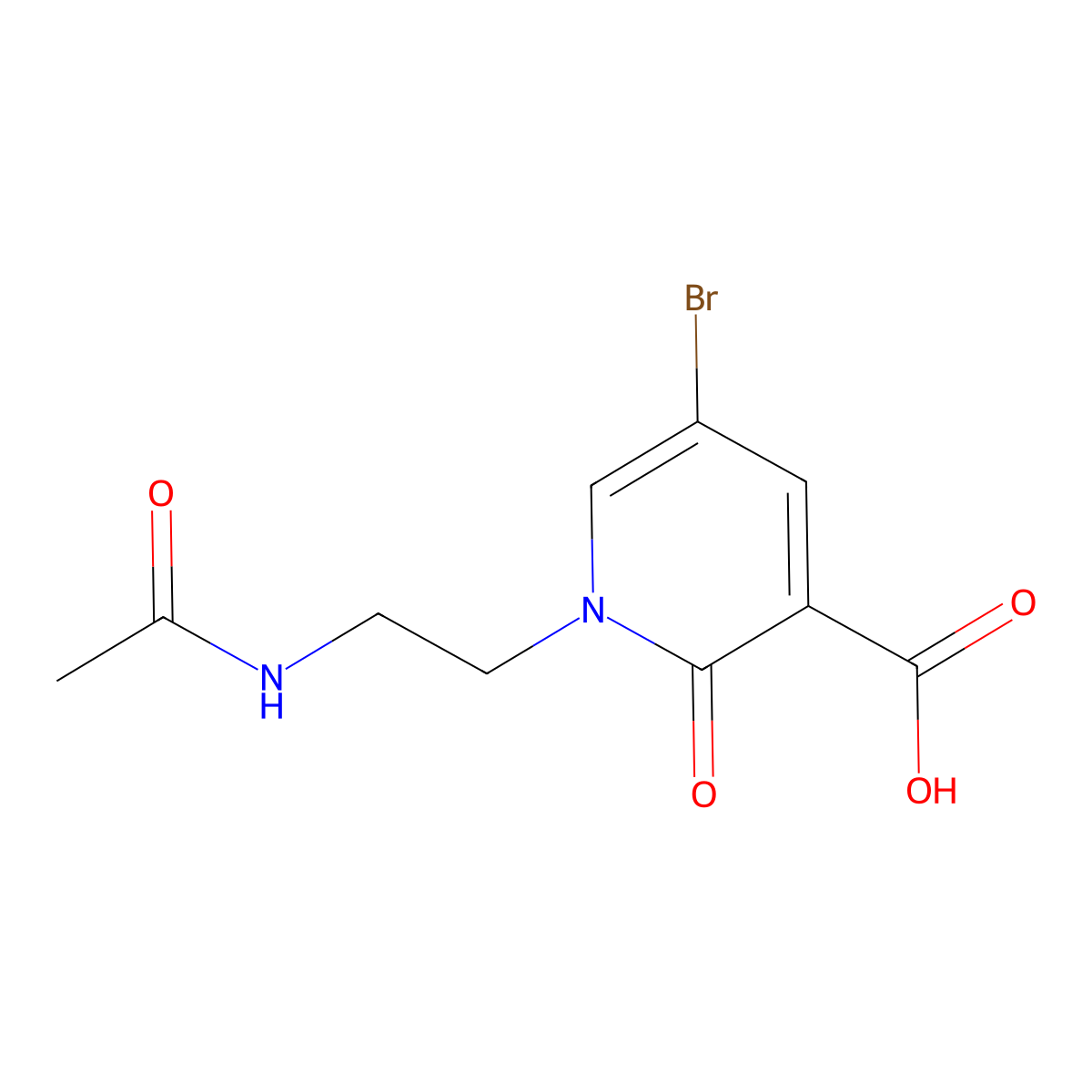 5-Bromo-1-(2-acetamidoethyl)-2-oxo-1,2-dihydropyridine-3-carboxylic acid molecular structure, CAS 2680727-08-4
