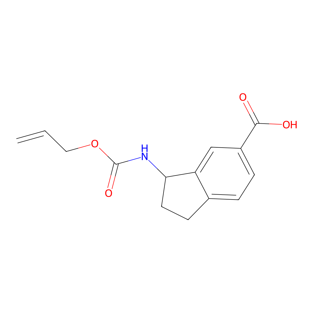 3-{[(prop-2-en-1-yloxy)carbonyl]amino}-2,3-dihydro-1H-indene-5-carboxylic acid molecular structure, CAS 2680727-10-8