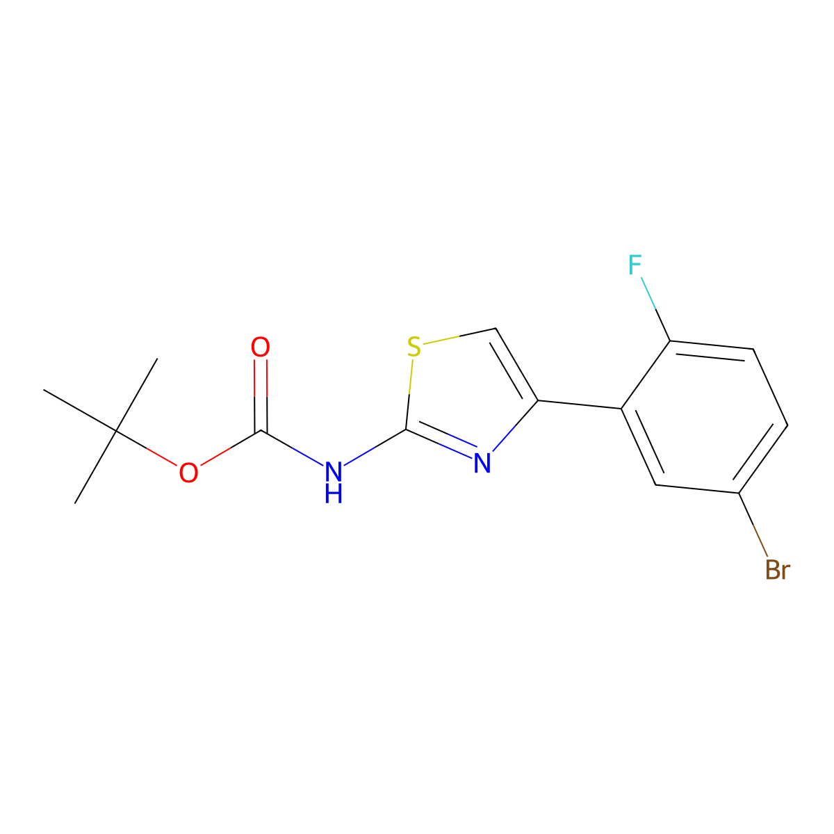 tert-butyl N-[4-(5-bromo-2-fluorophenyl)-1,3-thiazol-2-yl]carbamate molecular structure, CAS 2680727-24-4