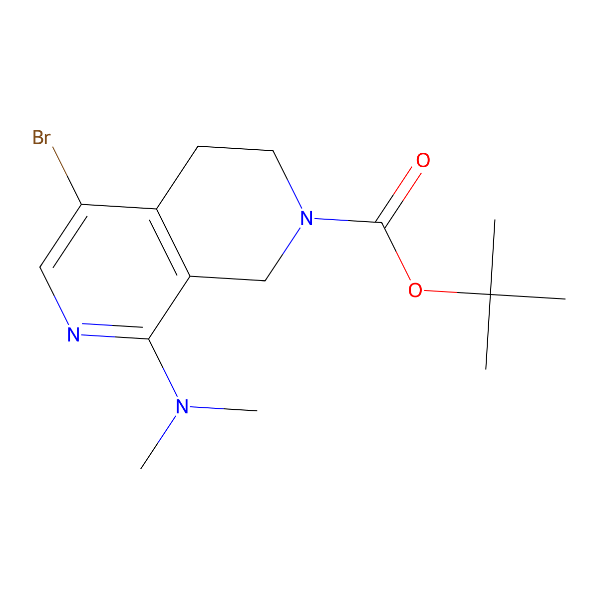 Tert-butyl 5-bromo-8-(dimethylamino)-1,2,3,4-tetrahydro-2,7-naphthyridine-2-carboxylate molecular structure, CAS 2680727-26-6