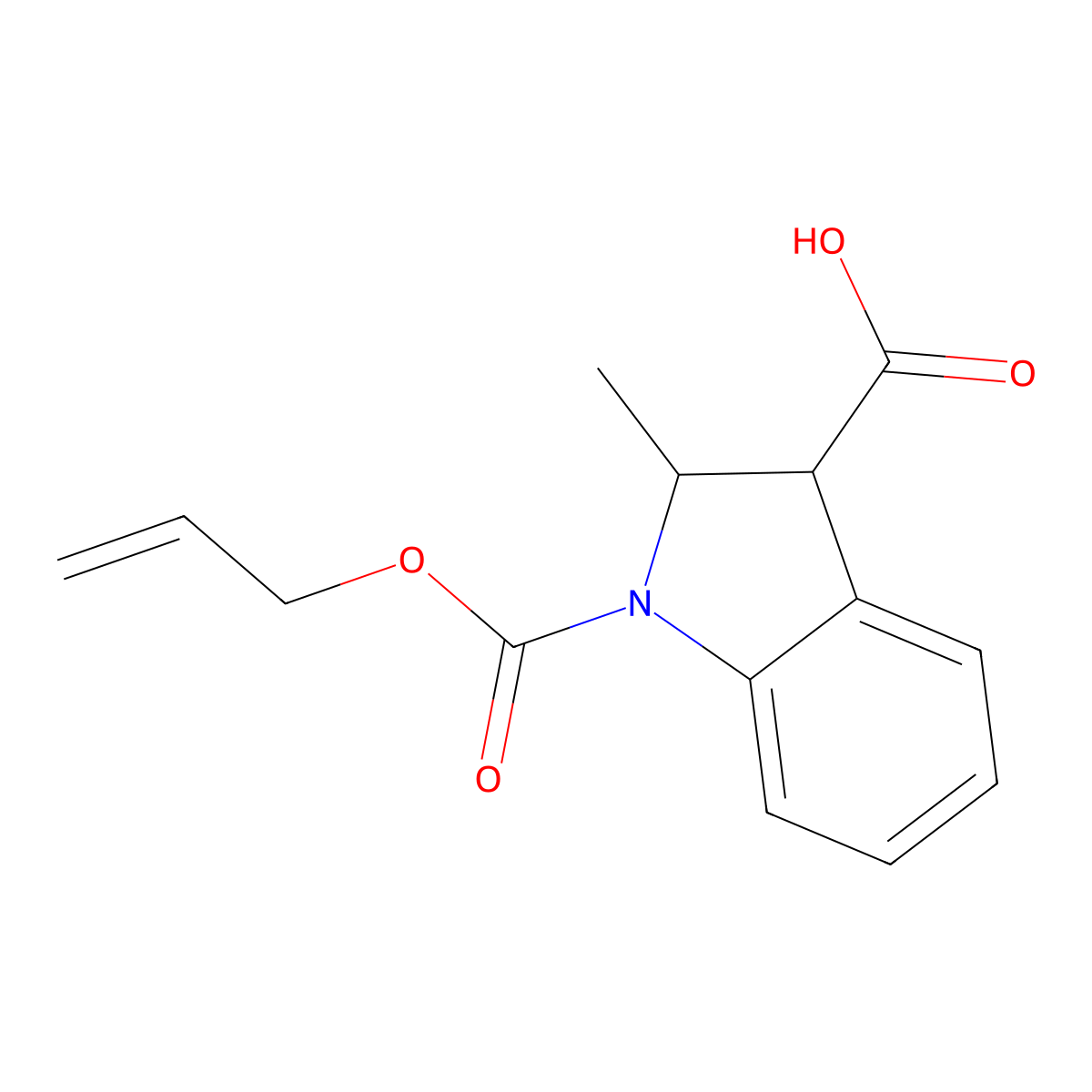 2-methyl-1-[(prop-2-en-1-yloxy)carbonyl]-2,3-dihydro-1H-indole-3-carboxylic acid molecular structure, CAS 2680727-32-4