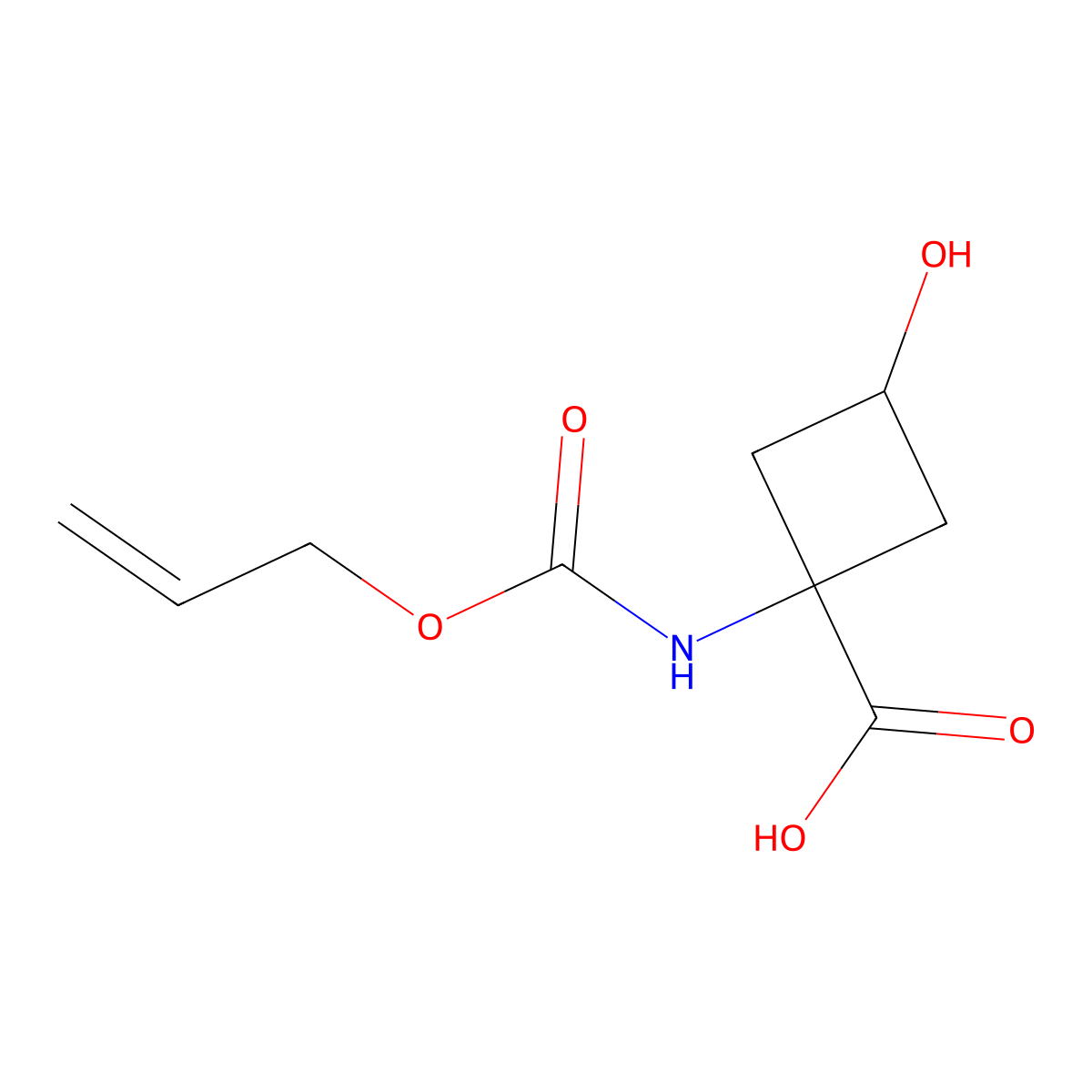3-Hydroxy-1-{[(prop-2-en-1-yloxy)carbonyl]amino}cyclobutane-1-carboxylic acid molecular structure, CAS 2680727-40-4