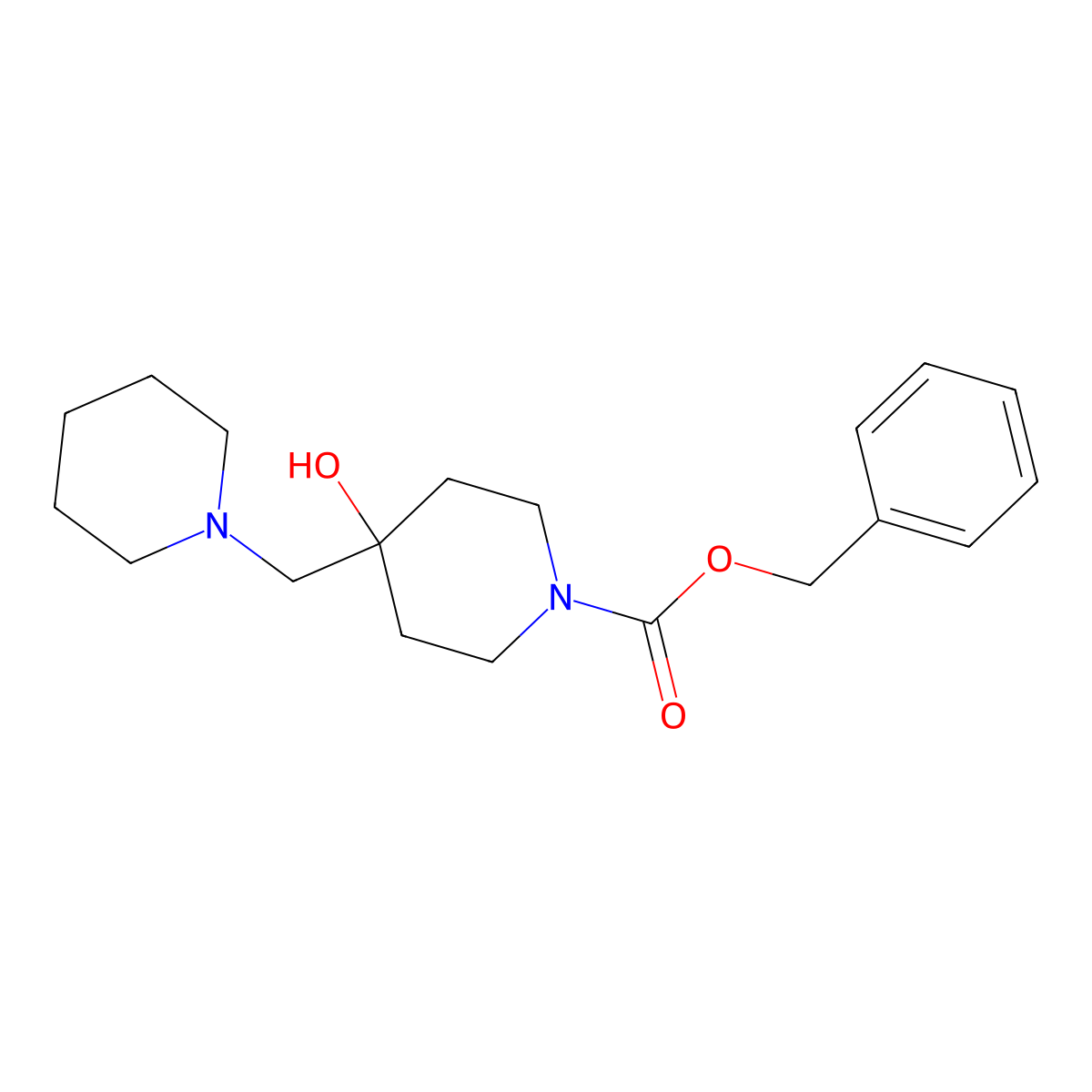 Benzyl 4-hydroxy-4-[(piperidin-1-yl)methyl]piperidine-1-carboxylate molecular structure, CAS 2680727-43-7