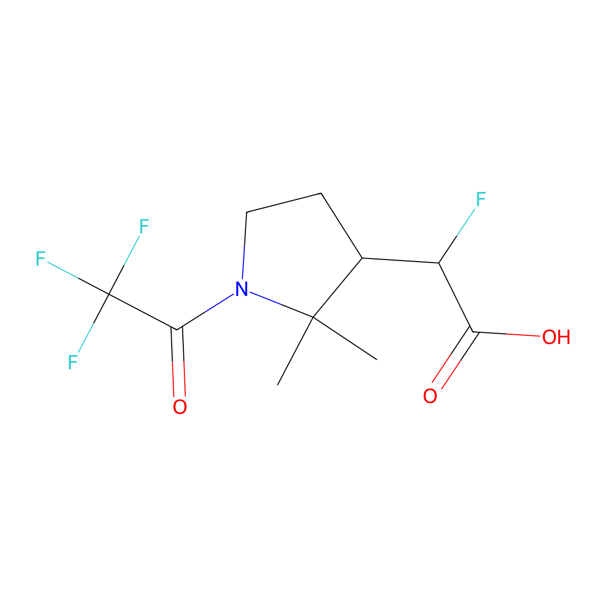 2-[2,2-Dimethyl-1-(2,2,2-trifluoroacetyl)pyrrolidin-3-yl]-2-fluoroacetic acid molecular structure, CAS 2680727-46-0