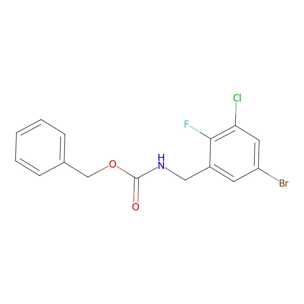 benzyl N-[(5-bromo-3-chloro-2-fluorophenyl)methyl]carbamate molecular structure, CAS 2680727-60-8