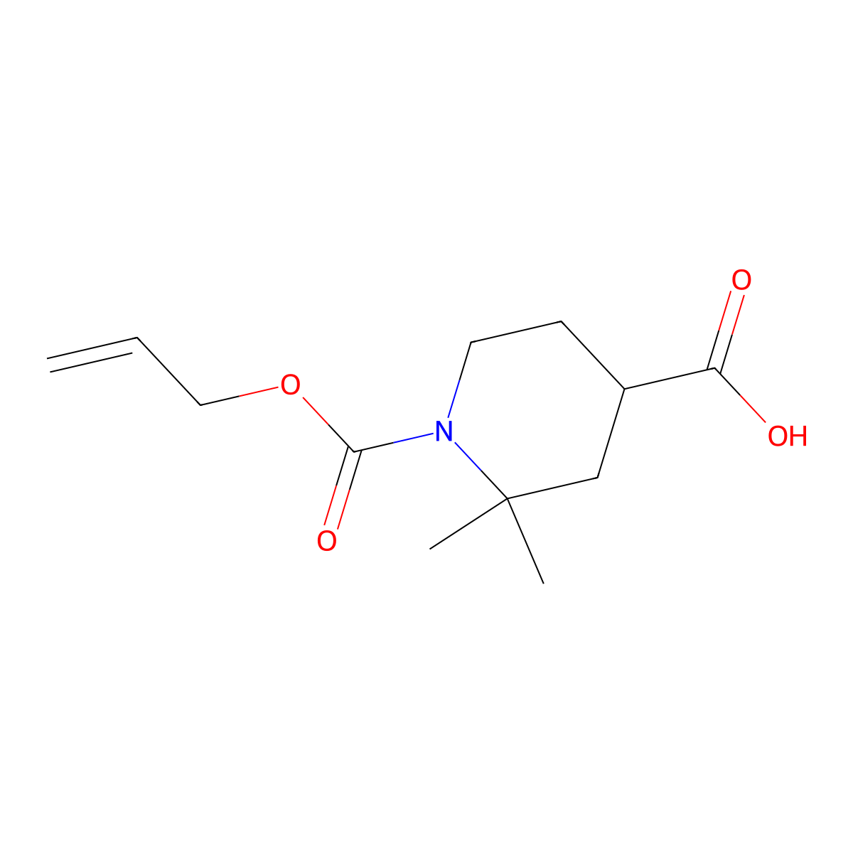 2,2-Dimethyl-1-[(prop-2-en-1-yloxy)carbonyl]piperidine-4-carboxylic acid molecular structure, CAS 2680727-68-6
