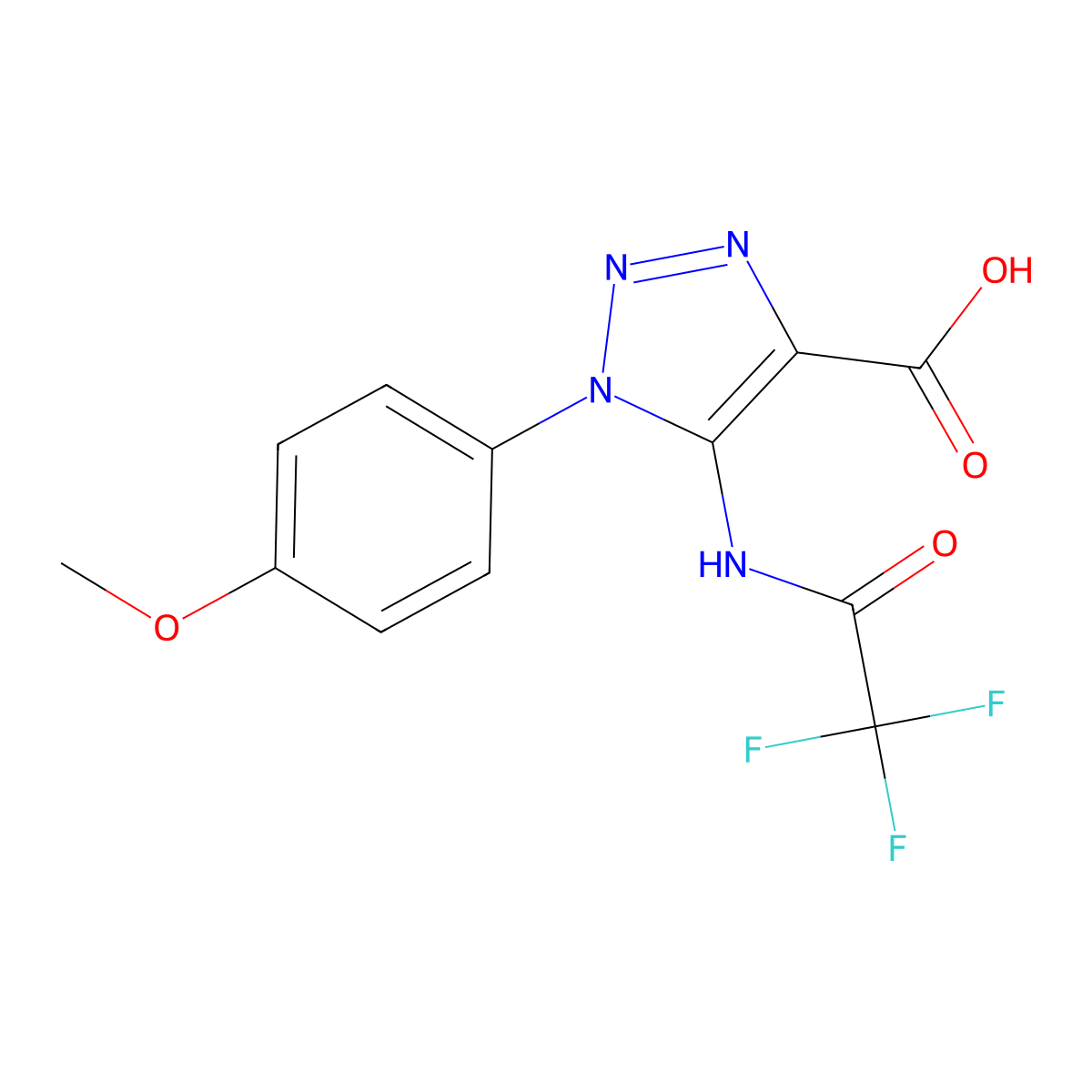 1-(4-methoxyphenyl)-5-(2,2,2-trifluoroacetamido)-1H-1,2,3-triazole-4-carboxylic acid molecular structure, CAS 2680727-70-0