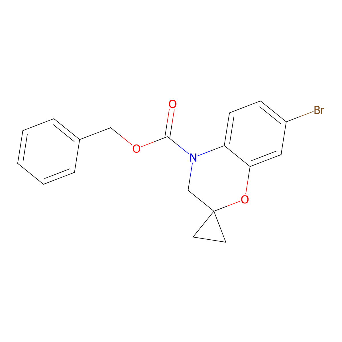 Benzyl 7-bromo-3,4-dihydrospiro[1,4-benzoxazine-2,1'-cyclopropane]-4-carboxylate molecular structure, CAS 2680727-83-5