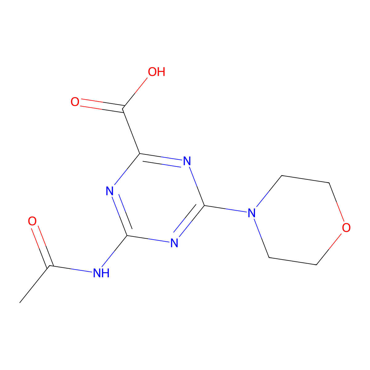 4-Acetamido-6-(morpholin-4-yl)-1,3,5-triazine-2-carboxylic acid molecular structure, CAS 2680727-85-7