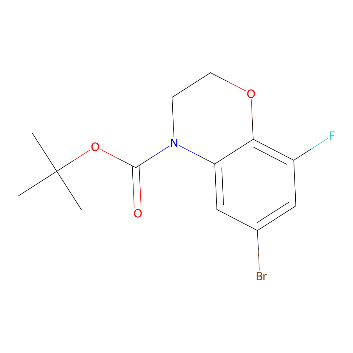 tert-butyl 6-bromo-8-fluoro-3,4-dihydro-2H-1,4-benzoxazine-4-carboxylate molecular structure, CAS 2680727-86-8