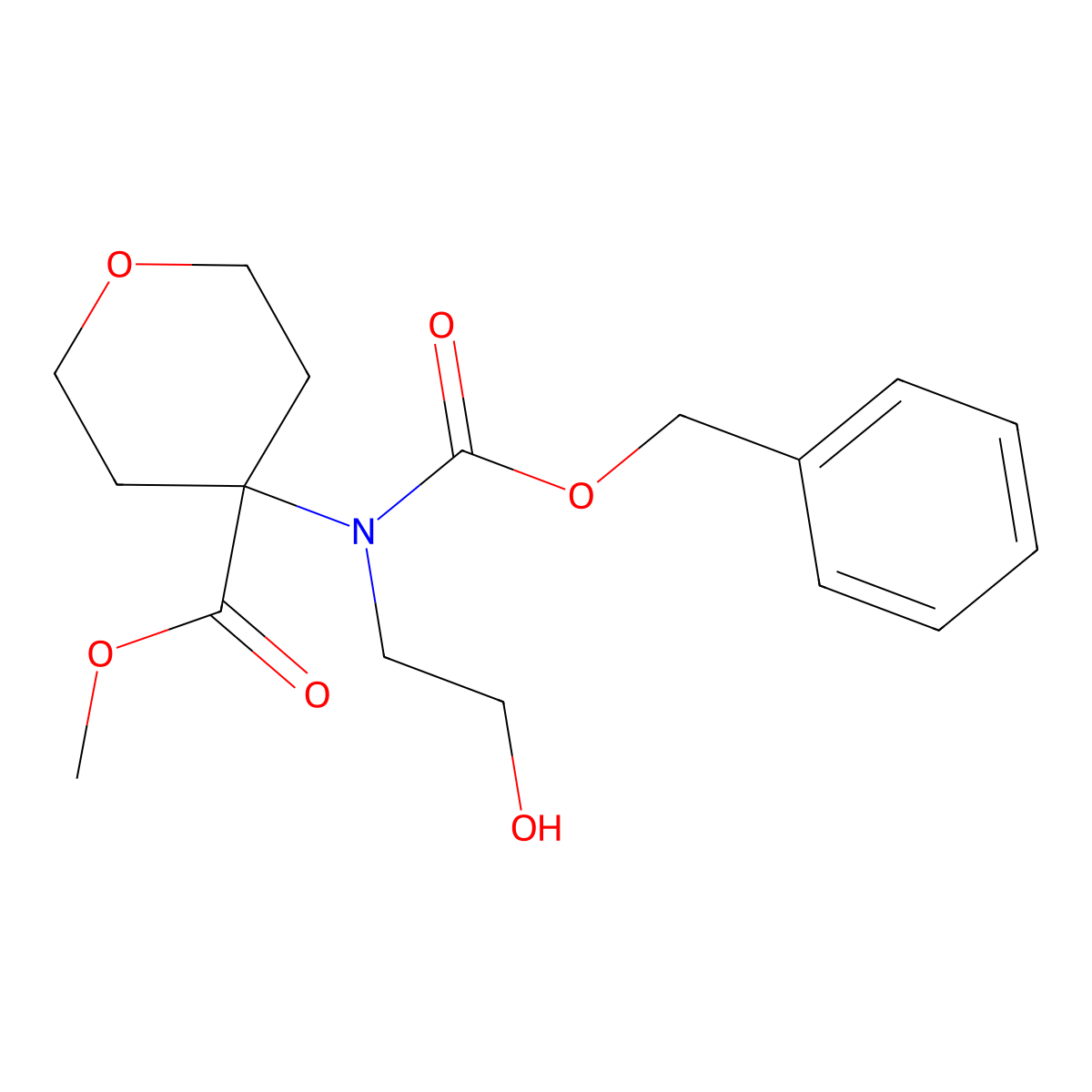 Methyl 4-{[(benzyloxy)carbonyl](2-hydroxyethyl)amino}oxane-4-carboxylate molecular structure, CAS 2680728-08-7
