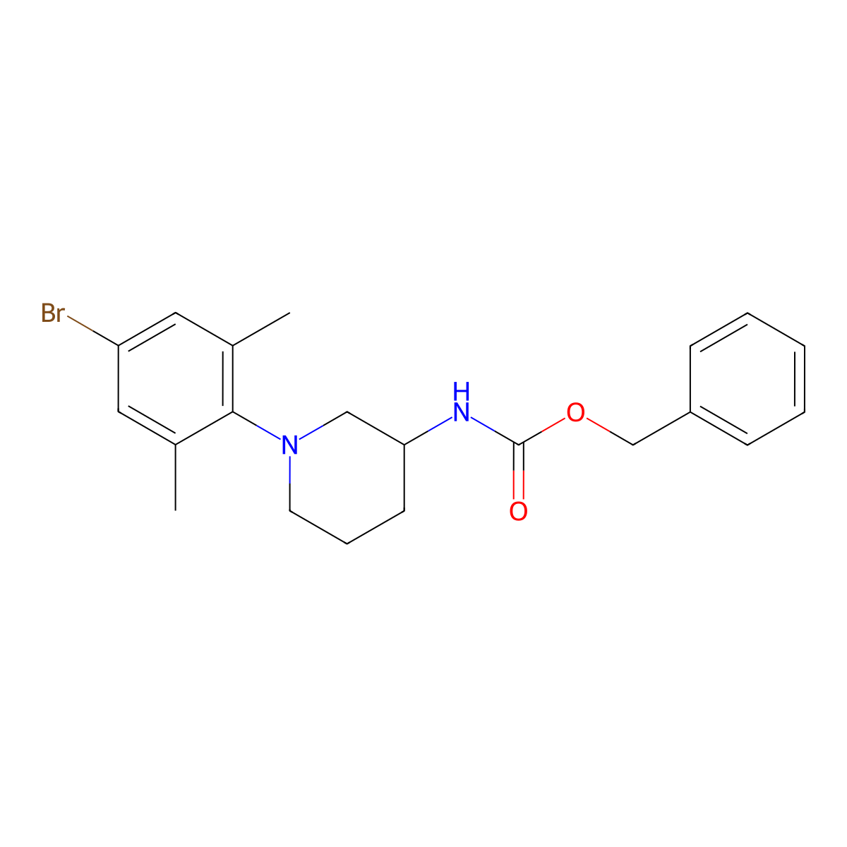 benzyl N-[1-(4-bromo-2,6-dimethylphenyl)piperidin-3-yl]carbamate molecular structure, CAS 2680728-12-3