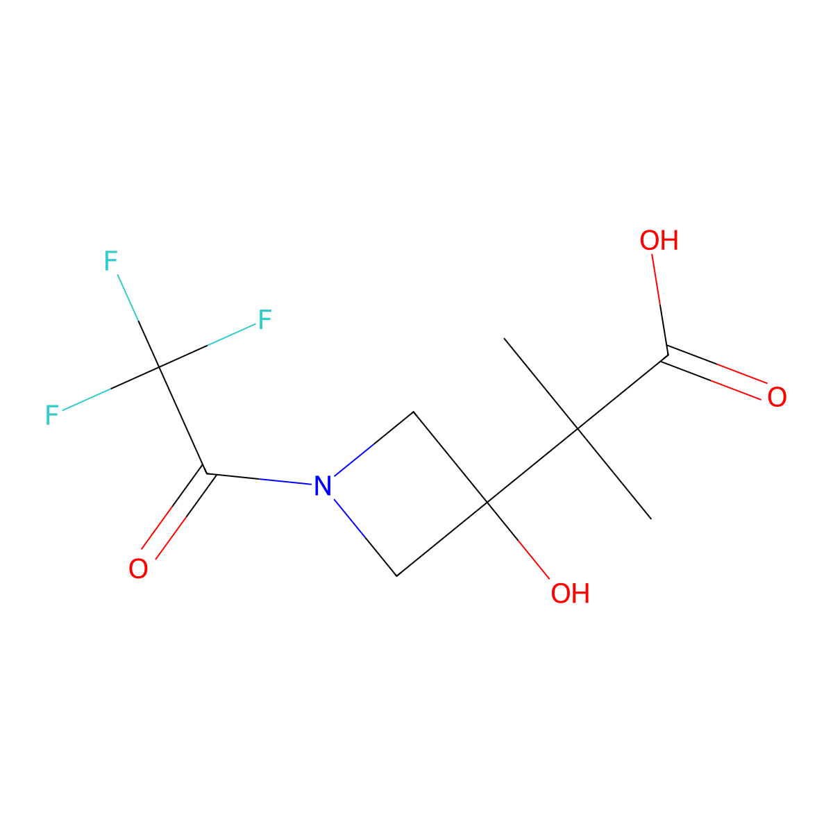 2-[3-Hydroxy-1-(2,2,2-trifluoroacetyl)azetidin-3-yl]-2-methylpropanoic acid molecular structure, CAS 2680728-19-0