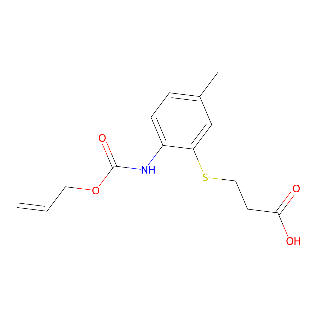 3-[(5-Methyl-2-{[(prop-2-en-1-yloxy)carbonyl]amino}phenyl)sulfanyl]propanoic acid molecular structure, CAS 2680728-22-5