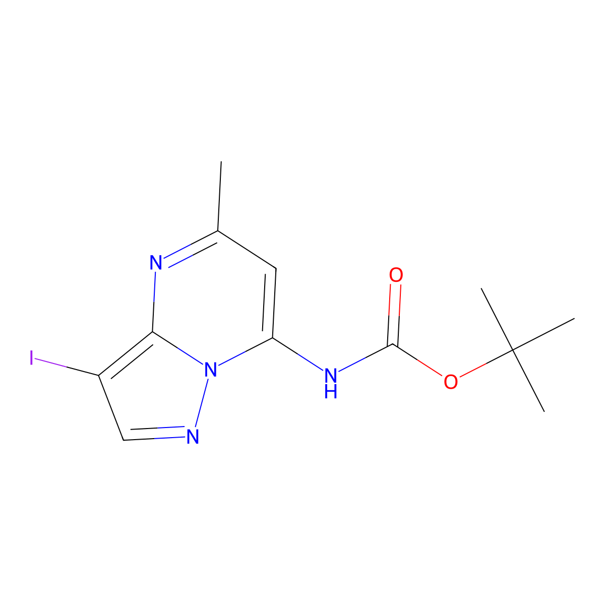 tert-butyl N-{3-iodo-5-methylpyrazolo[1,5-a]pyrimidin-7-yl}carbamate molecular structure, CAS 2680728-23-6